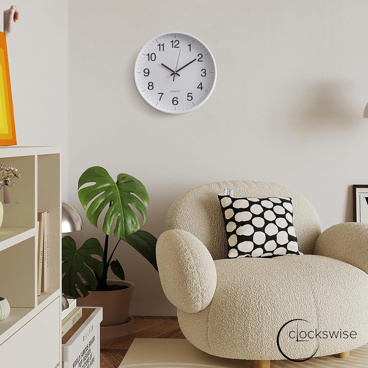 Clockswise White 10-in Analog Clock Silent, Non-Ticking for Wall Battery-Operated Perfect for Home Office, Farmhouse Kitchen, Entryways, Dining Rooms and Bedroom Decor, School and Bathroom Clock