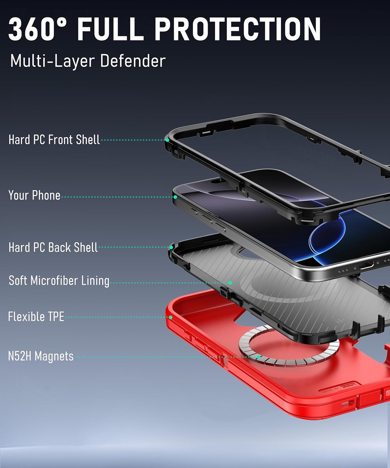 Magnetic Case for iPhone 16 - [Compatible with MagSafe] [Military-Grade Protective] -Heavy Duty Magnetic Phone Case for iPhone 16 Case 6.1 Inch - Red