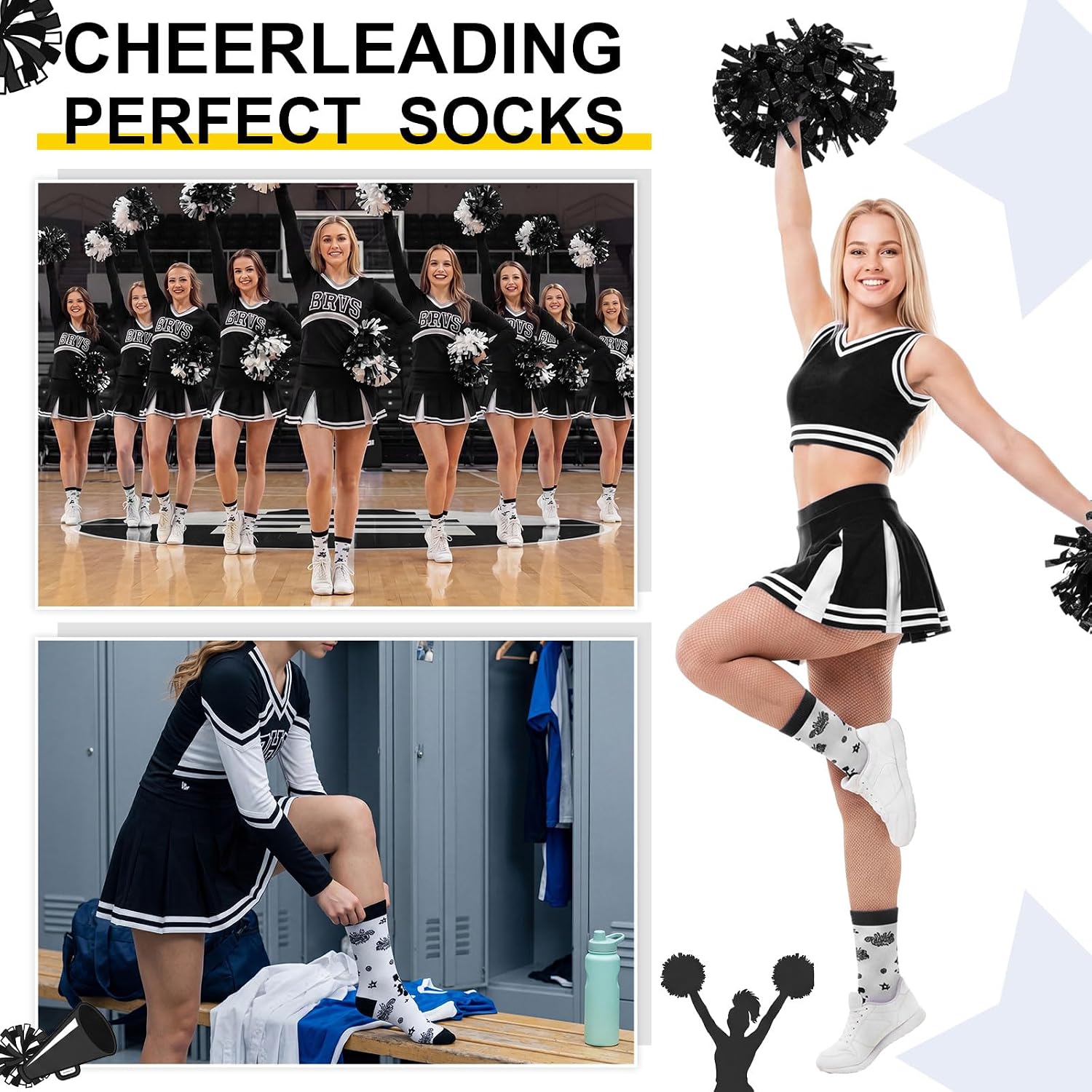 Glitopper 12 Pairs Cheer Socks Gifts Bulk Cheerleader Socks with Card Ribbon Accessories for Team Women Girl Teens Cheerlead