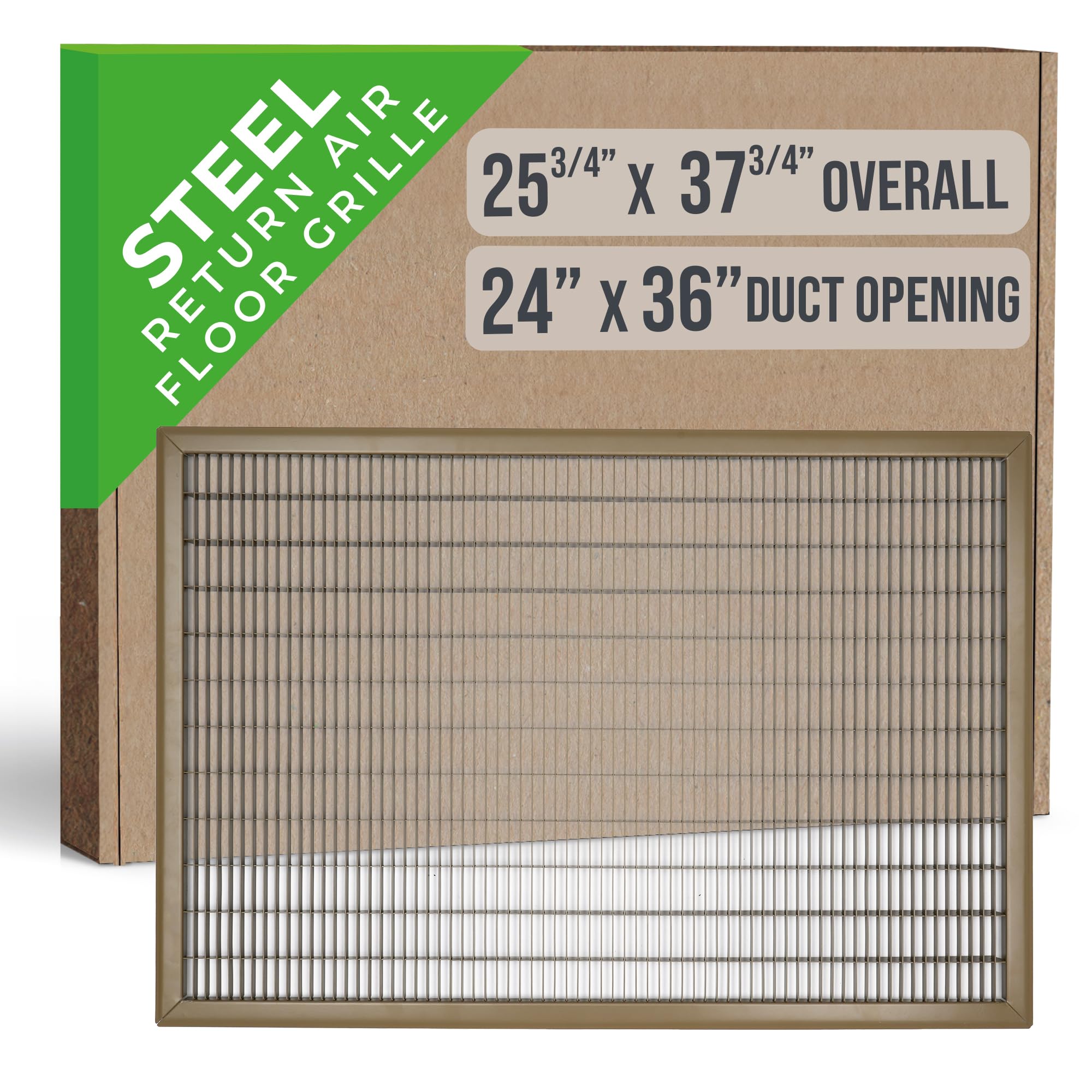 Fits 24x36 and 36x24 Duct Opening | Return Air Floor Grille by Handua | Walkable Vent Cover Grill for Floor | Brown | Heavy Duty Fixed Blades | Outer Dimensions: 25.75"W X 37.75"H