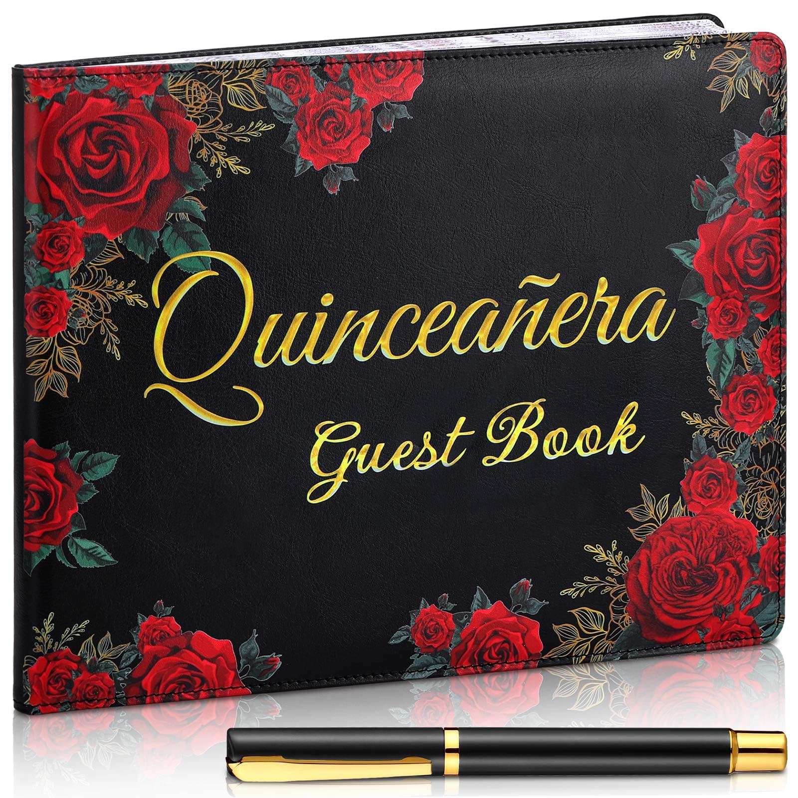 MotiMind Quinceanera Guest Book with Pen Libro De Firmas Para 15 Anos Rose