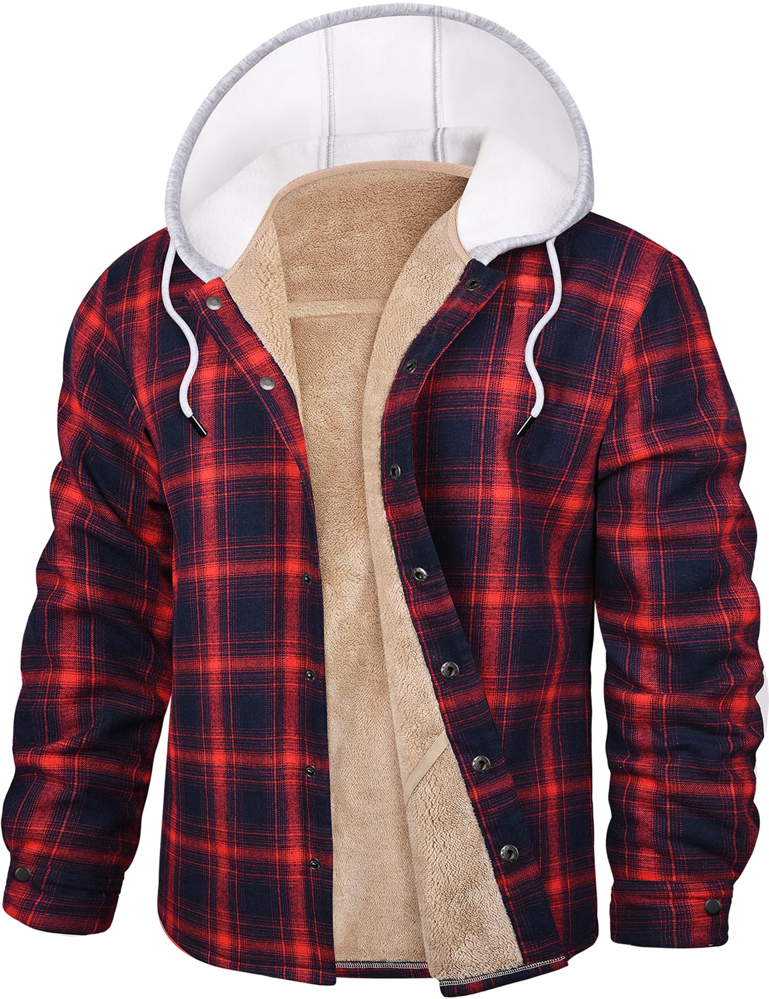 Vancavoo Sudaderas con Capucha a Cuadros para Hombre Invierno Lumberjack Camisas Cuadros Chaqueta de Terciopelo Forro Polar Abrigo Casual Cardigan con Hebillas y Bolsillos