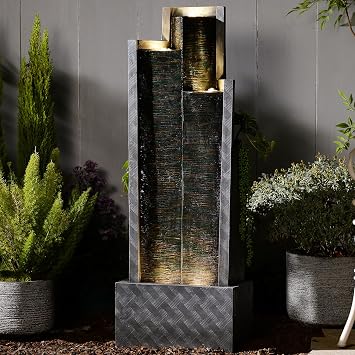 Modern Outdoor Fountain,49.6" H Garden Water Fountains Cascading Indoor Tall Waterfall Outdoor Feature with LED Lights for Garden, Patio, Backyard, Deck, Porch and Home Art Decor