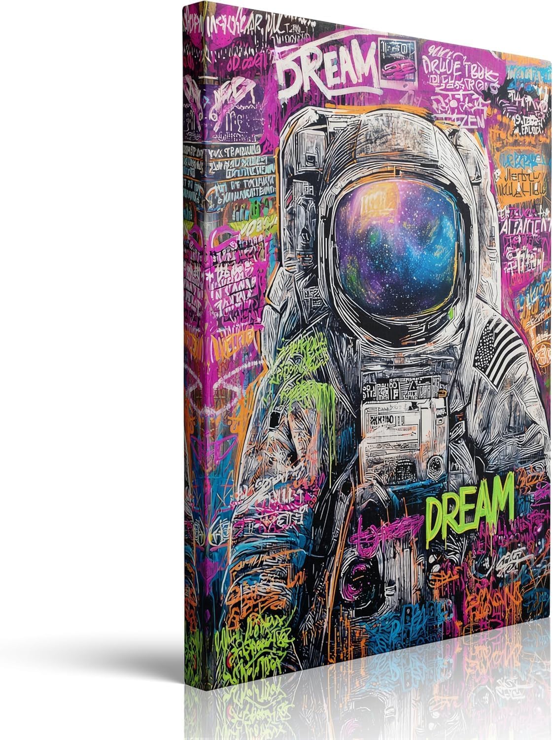 Trippy Colorful Astronaut Abstract Space Art Canvas Wall Art Framed Psychedelic Painting Prints Posters Artwork for Teen Boy Room Modern Creative Wall Decor 16x24 Inches
