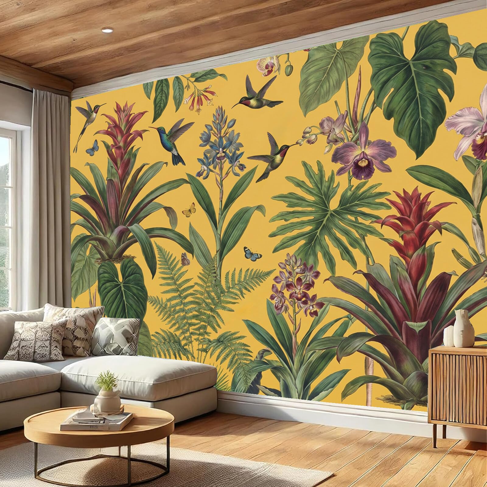 Carta Da Parati Ananas Colibrì Piante Del Pacifico Meridionale Carta Da Parati Fotomurali Poster Murale Soggiorno Camera Letto Minimalista Tv Sfondo, 300X210Cm