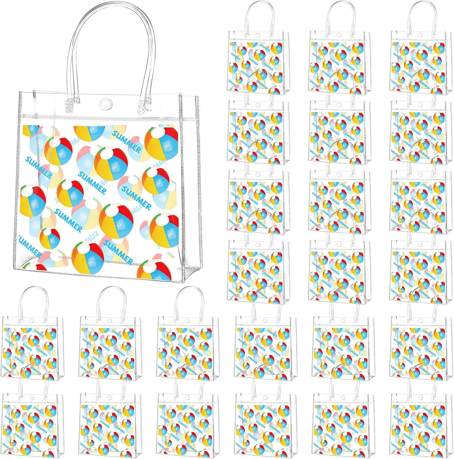 24PCS Summer Beach Ball Clear PVC Gift Bags with Handles Summer Volleyball Theme Goodie Bags Pool Beach Party Treat Candy Bag for Hawaiian Tropical Luau Theme Pool Party Birthday Shower Supplies
