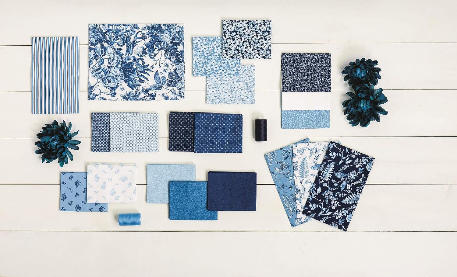 Connecting Threads Print Collection Precut Quilting Fabric Bundle 2.5" Strips (Botanical Blue)