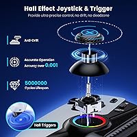 Vista 4 de Phone Controller for iPhone/Android/Switch 1/2/OLED/iPad Mini With Hall Joystick, Wireless LED Mobile Gaming Controller for iOS Support PS Remote