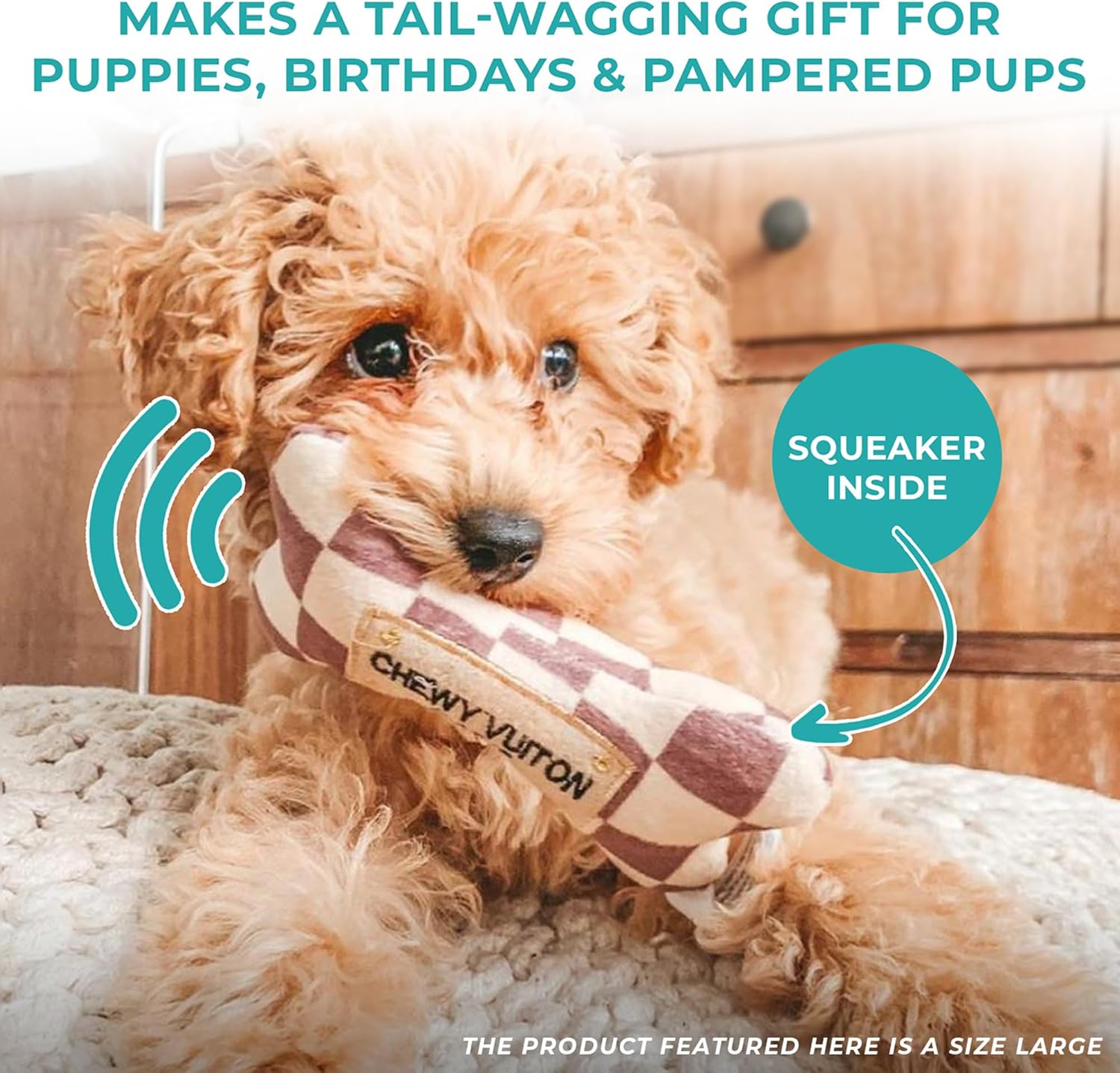 Haute Diggity Dog Chewy Vuiton Bones Plush Squeaky Dog Toys, Soft Durable Designer-Inspired Stuffed Puppy Chew Toys for Small & Medium Dogs, Machine-Washable (Assorted Colors) One Size, 4 Pcs