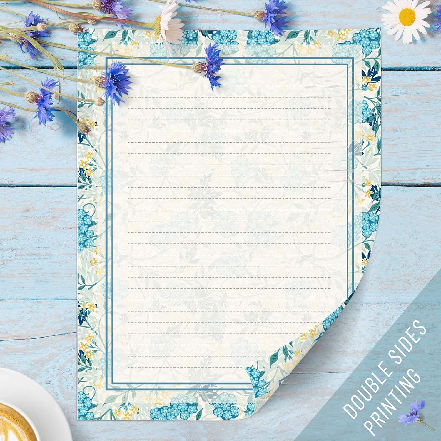 Anzon Mories Vintage Morris Stationery Paper (Lined) 48 PC and Self-Sealing Envelopes 24 PC, 27 lb Heavy Weight Floral Writing Letter Stationary, Printer Friendly, Both Sides Printed, US Letter Size 11" x 8.5" : Office Products