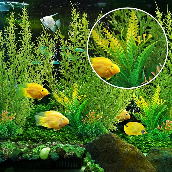 QUOZUO Fish Tank Accessories Large Plants, Green Fish Tank Decorations, Aquarium Decor Plastic Plants 3pcs