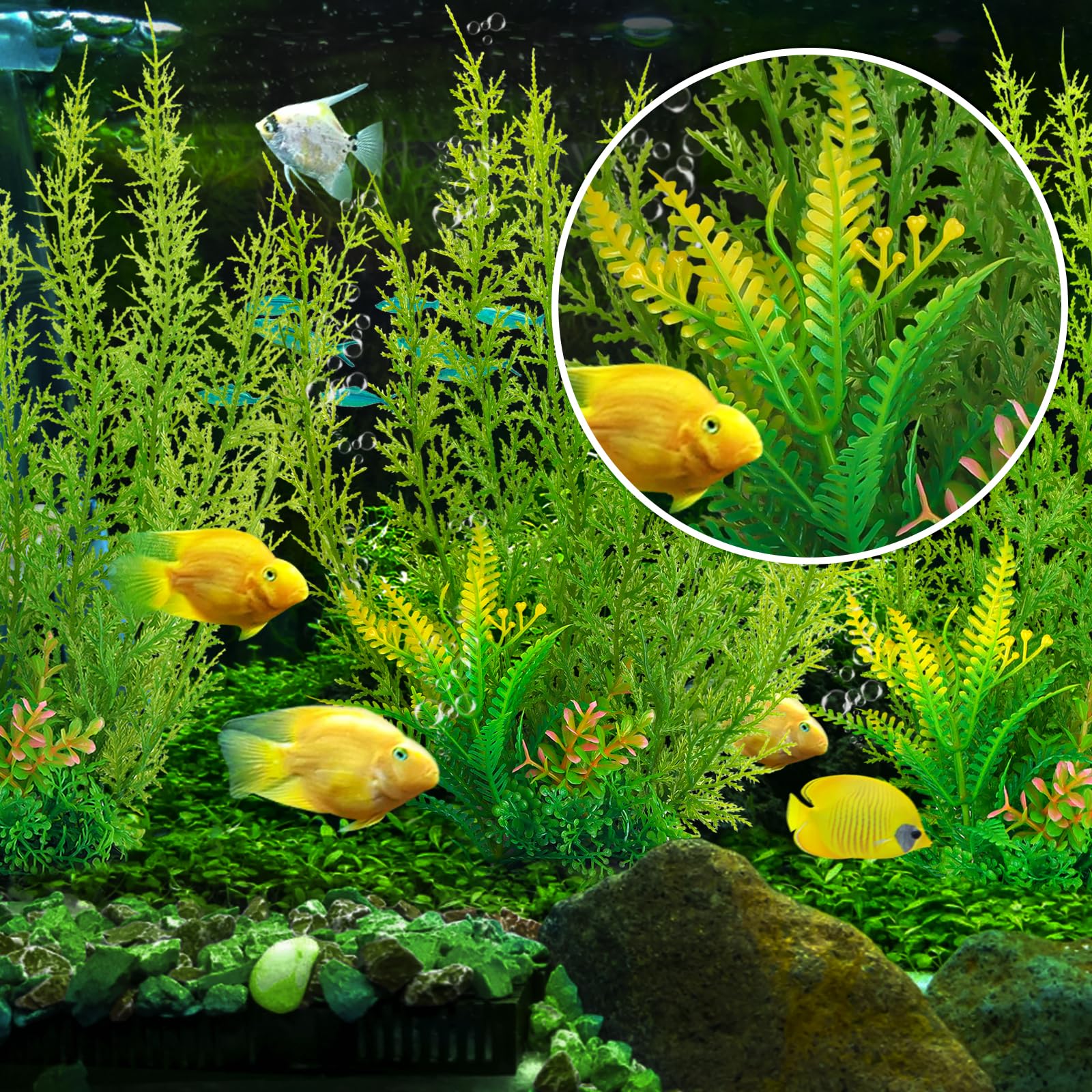 QUOZUO Accessoires pour aquarium - Grandes plantes vertes - Décoration d'aquarium - Plantes en plastique - 3 pièces