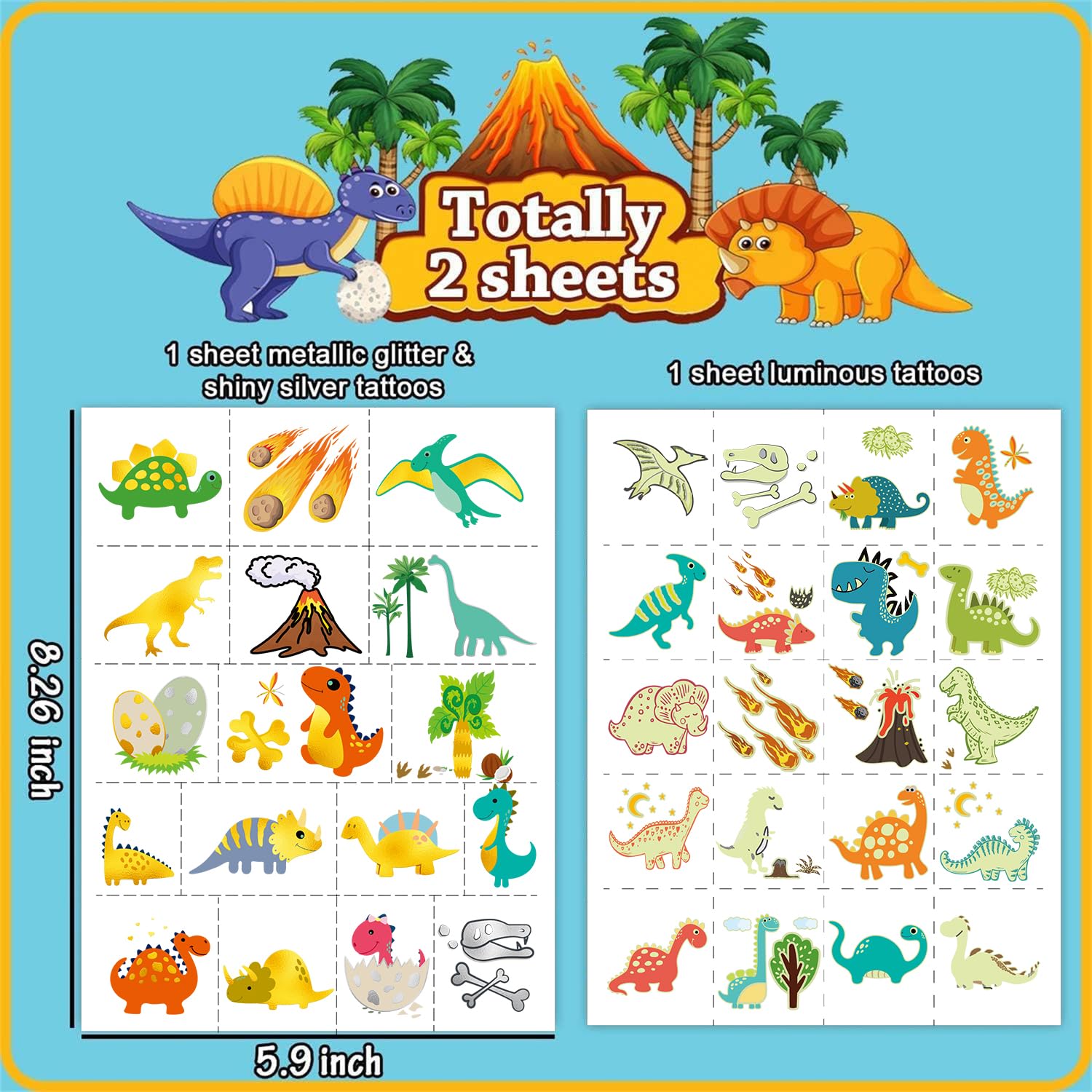 Leesgel Temporary Tattoos for Kids - Dinosaur Fake Tattoos for Birthday Decoration, Party Favors, Prizes for Classroom, Trick or Treat, Goodie Bag Stuffers, Stocking Stuffers and Gifts-37 Styles