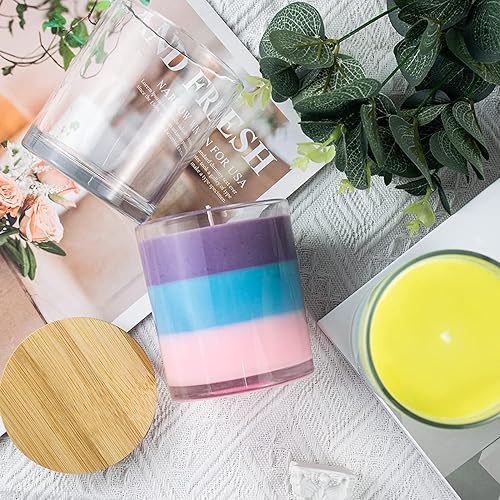 Miniatura 3 de Creahaus Paquete de 16 tarros de vela gruesos de 10 onzas con tapas de bambú para hacer velas, recipientes de vidrio vacío transparente a granel y