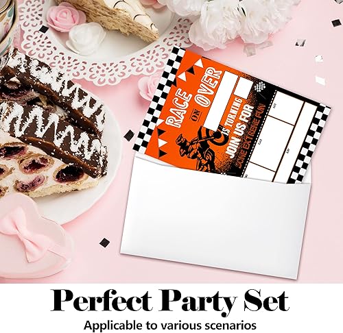 Miniatura 3 de Tarjetas de invitaciones de cumpleaños de motocross con sobres (20 unidades), suministros de fiesta de cumpleaños de motocross, invitaciones de