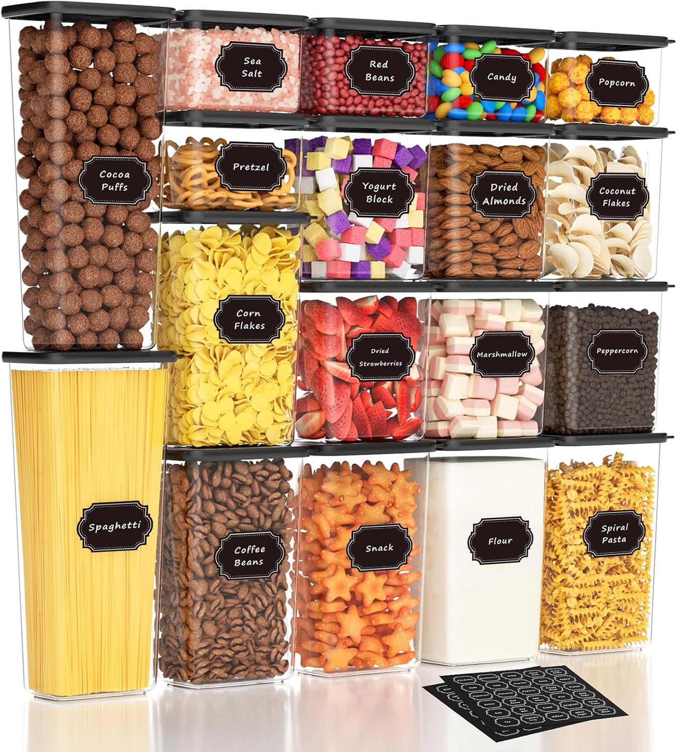 Nifogo Airtight Food Storage Containers with Lids 18 Pack, kitchen Storage Containers, Kitchen and Pantry Organization Set, for Cereal, Flour, Sugar, Pasta, Dry Food, Include 60 Labels