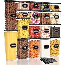 Nifogo Airtight Food Storage Containers with Lids 18 Pack, kitchen Storage Containers, Kitchen and Pantry Organization Set, for Cereal, Flour, Sugar, Pasta, Dry Food, Include 60 Labels