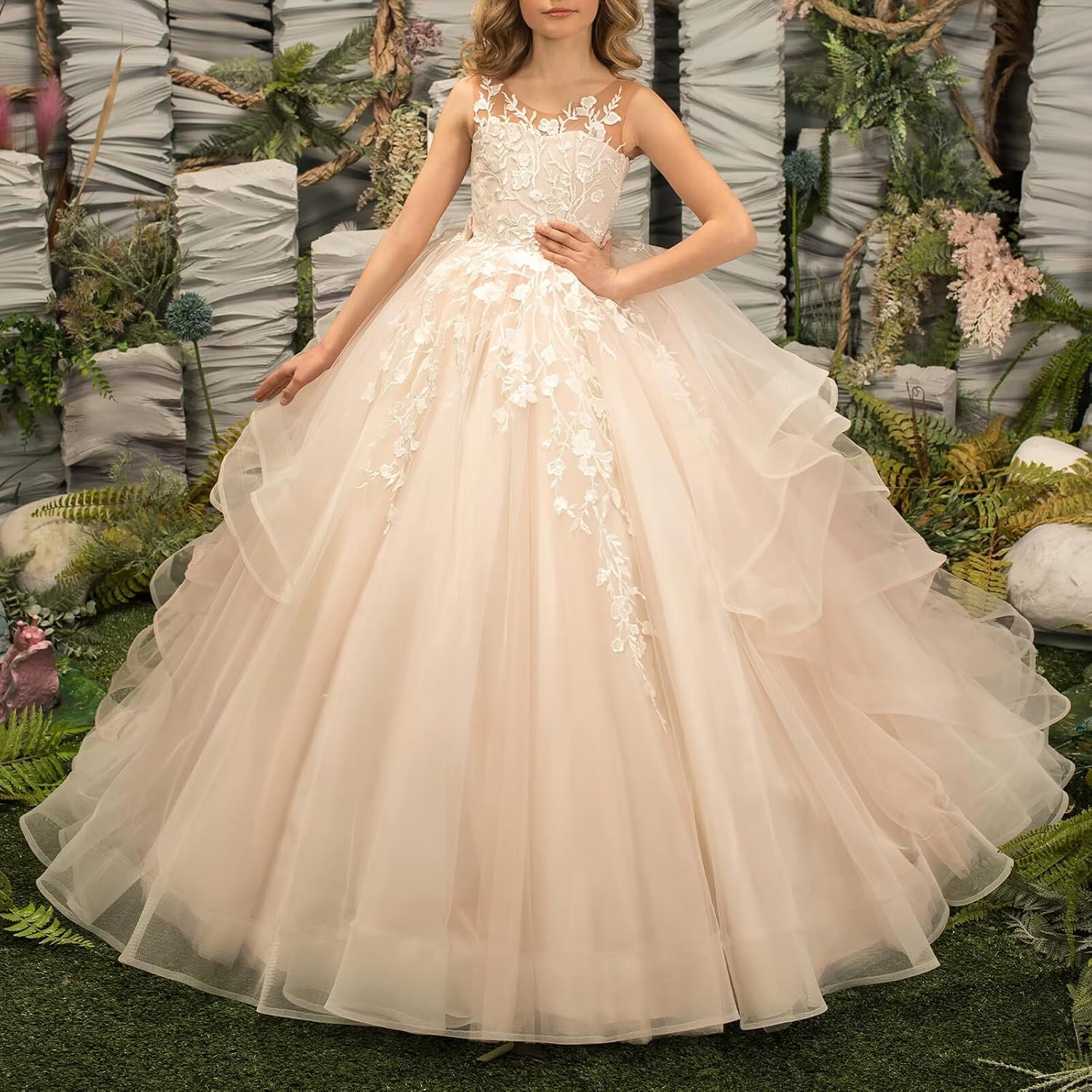 Flower Girl Dresses for Wedding Lace Appliques Pageant Dresses for Girls Princess Birthday Party Prom Ball Gown