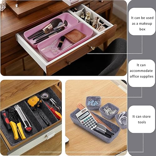 Miniatura 4 de Juego de organizadores de cajones de fieltro, 8 contenedores de almacenamiento de cajones de escritorio para oficina, cocina, tocador y maquillaje,