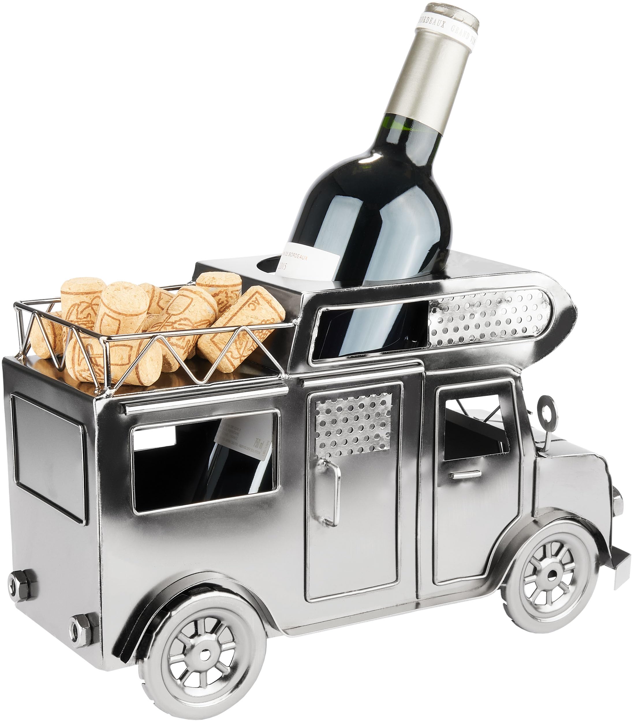 BRUBAKER Weinflaschenhalter Wohnmobil - Metall Flaschenhalter Camping - Wein Geschenk für Camper - Flaschenständer Dekoration mit Grußkarte