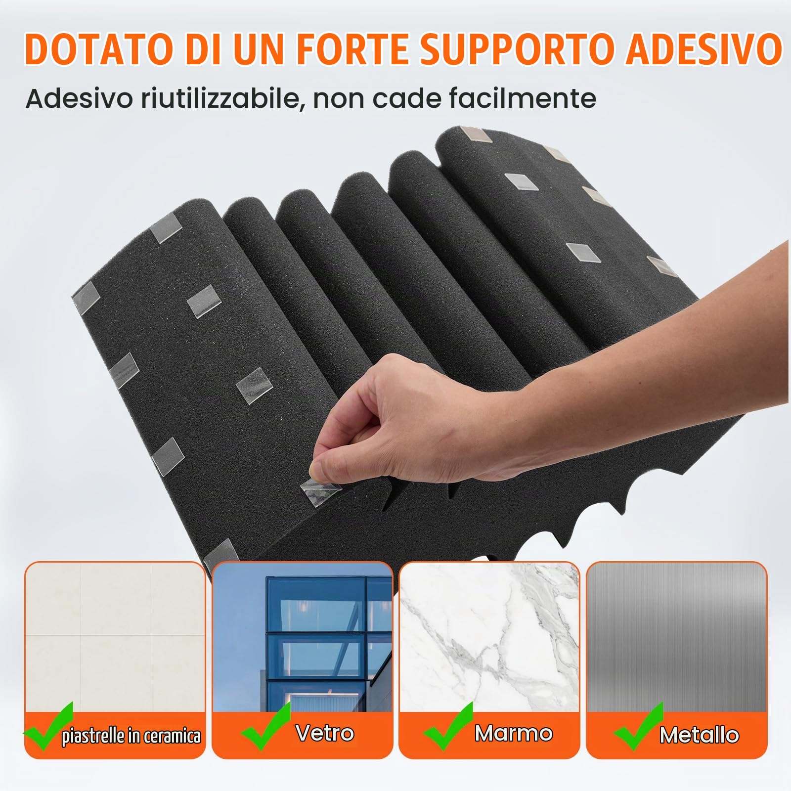 VEVOR Pannelli Acustici in Schiuma, 4 Pezzi 420 x 160 x 300 mm, Pannelli Acustici Adesivi ad Alta Densità, Pannello Acustico, Pannello Fonoassorbente per Pareti e Soffitti di Studi, Nero