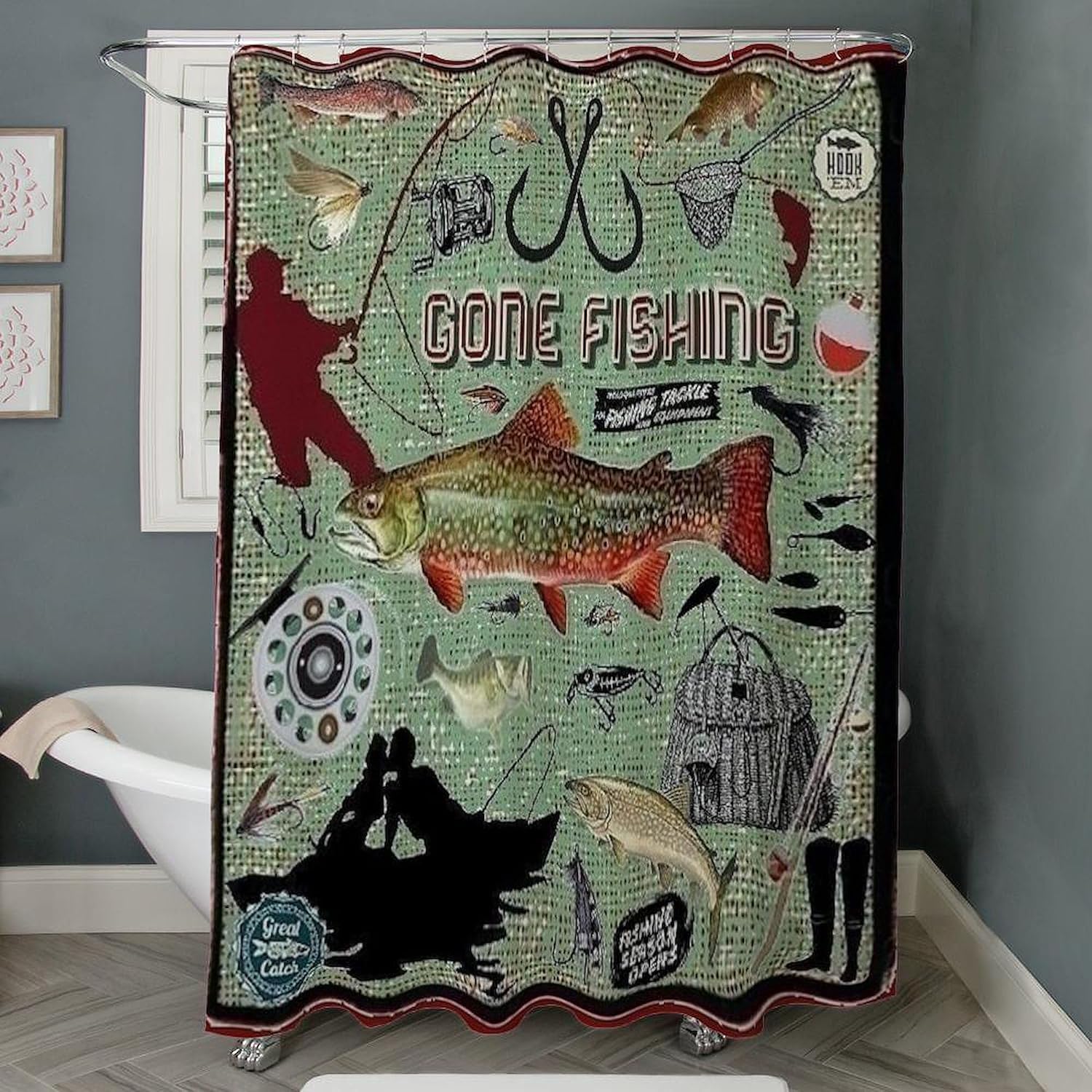 CafePress Gone Fishing Decorative Fabric Shower Curtain