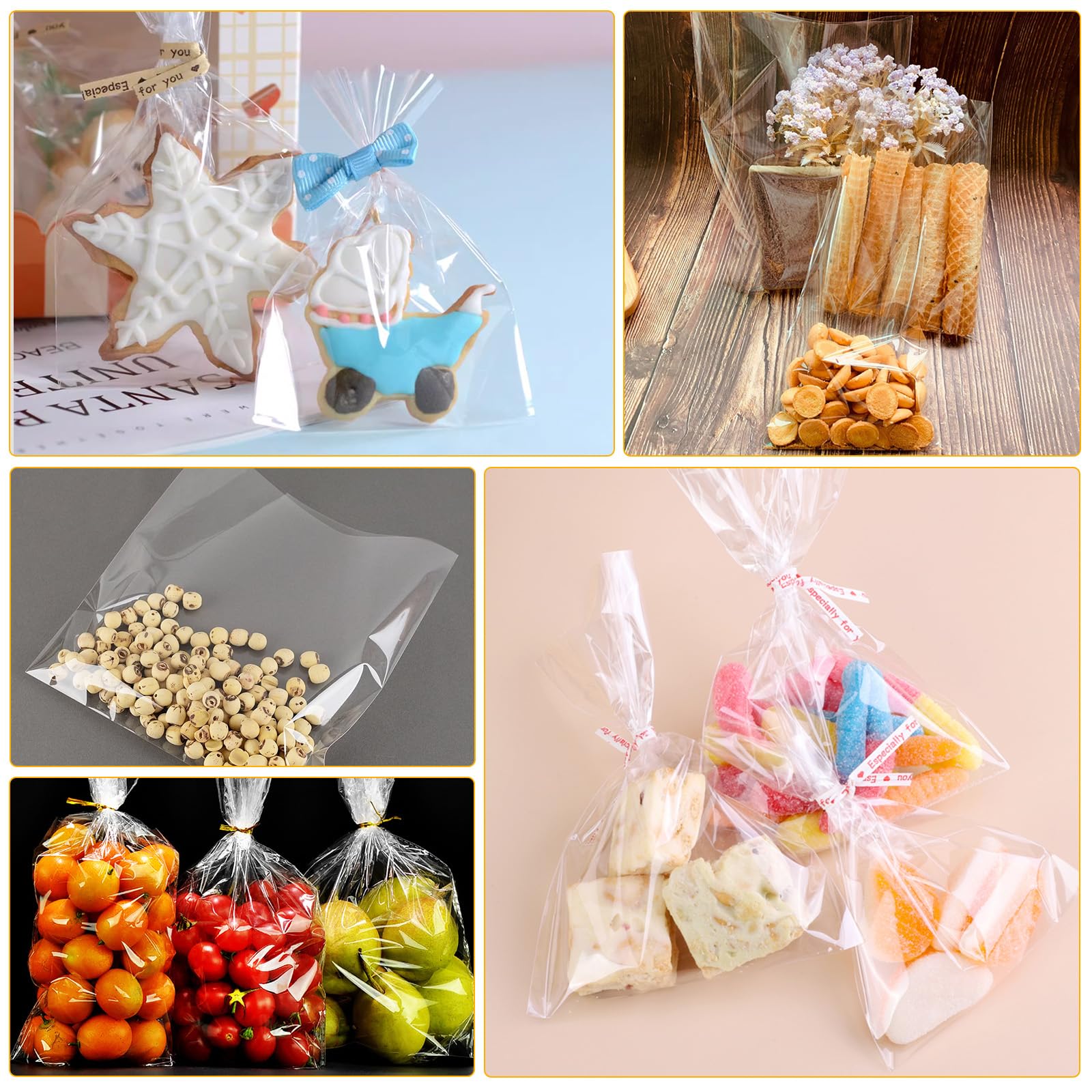 200 Sacchetti Regalo Trasparenti Ilauke OPP 15x20 Cm Con Chiusure Dorate E Adesivi 'Thank You', Per Bomboniere E Caramelle