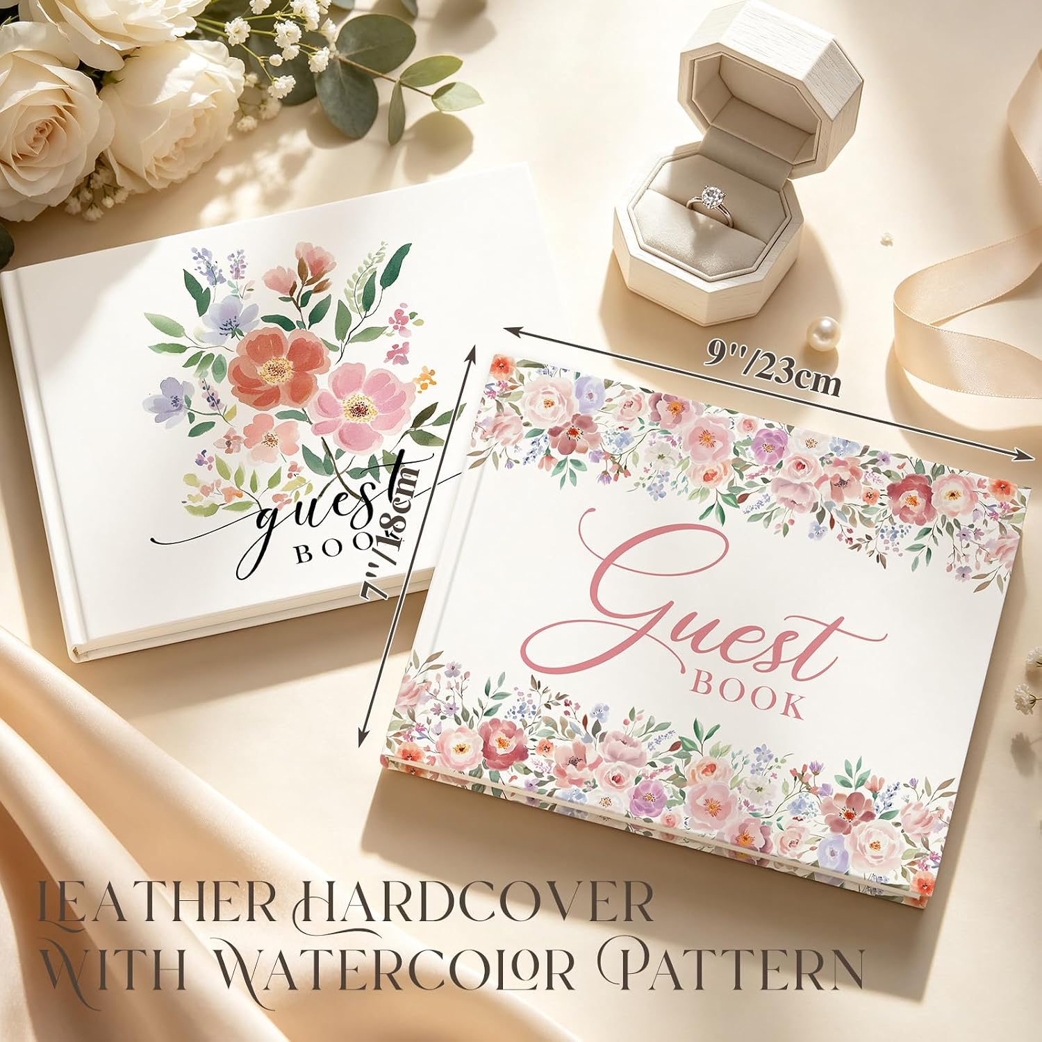 EVERLORIA Wedding Guest Book, Leather Guest Sign in Book, 108 Blank Pages Signature Guestbook for Wedding Reception Anniversary Bridal Baby Shower Birthday Quinceanera Graduation, 9"x7"