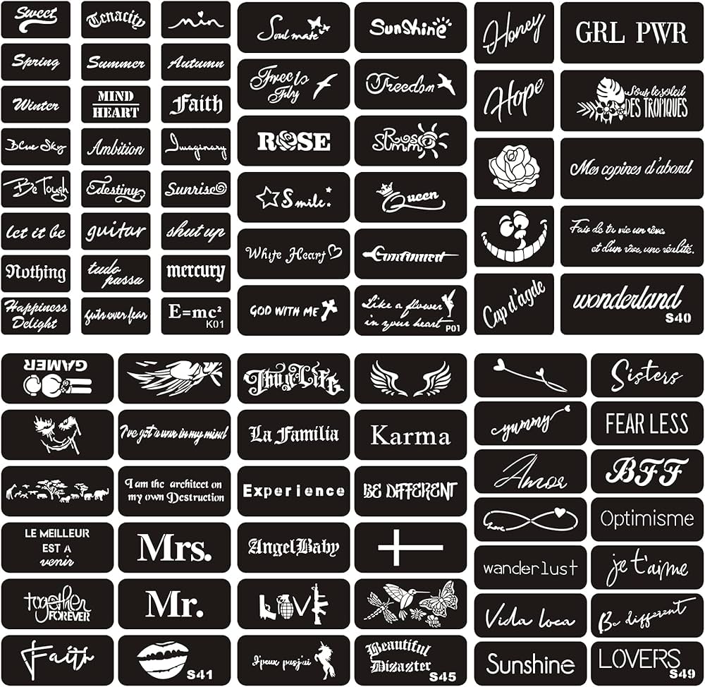 amazon-com-kotbs-6-sheets-henna-tattoo-stencils-84pcs-tiny-english-word-body-paint-temporary-tattoo-stencils-for-kids-girls-boys-indian-arabian-self-adhesive-tattoo-templates-beauty-personal-care