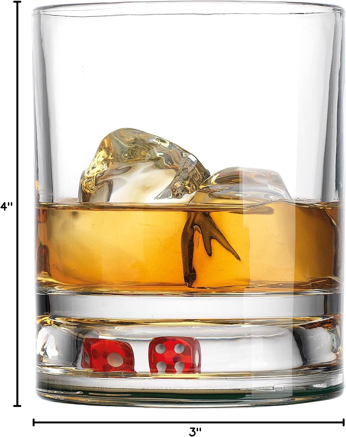 Godinger Whiskey Glass with Real Craps Dice Game, Rocks Whiskey Glasses, Drinking Glasses, Novelty Gifts for Men Dad - 1 Piece