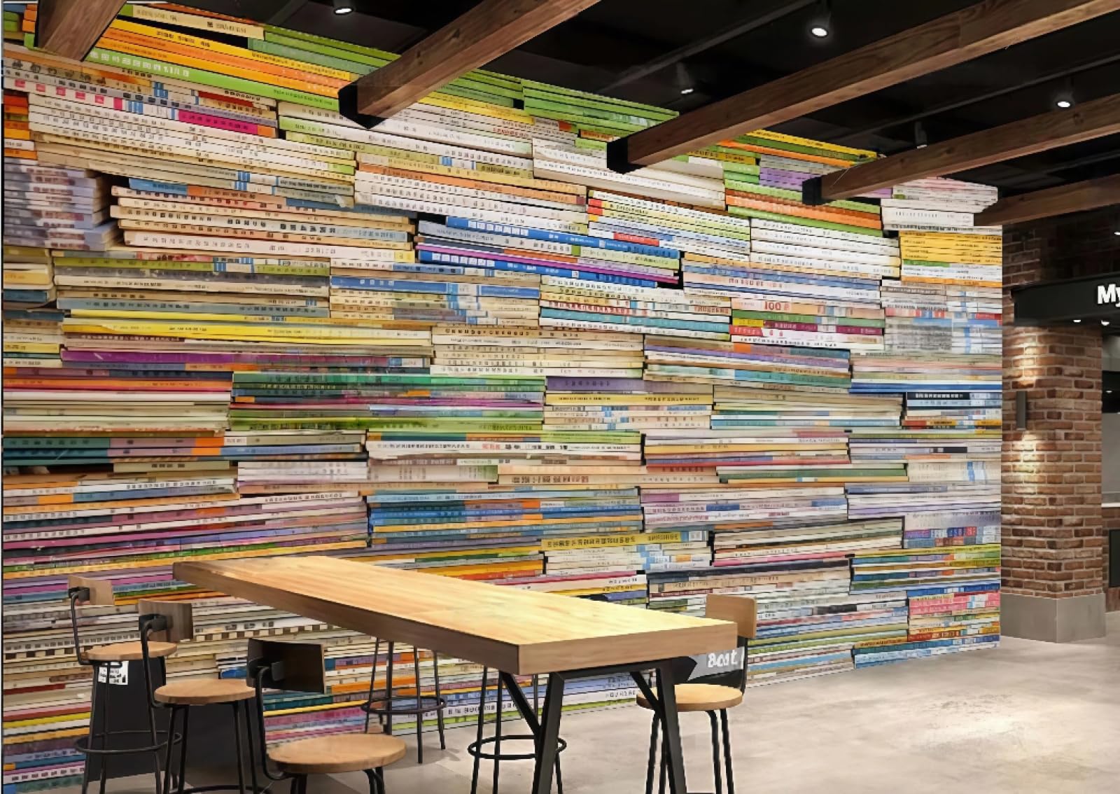 rskjdghshd Wallpaper Three-Dimensional Books Bookshelf Library Beverage Shop Western Restaurant Background Wall Mural Afternoon Tea Coffee Shop Wallpaper,3D,250x175cm