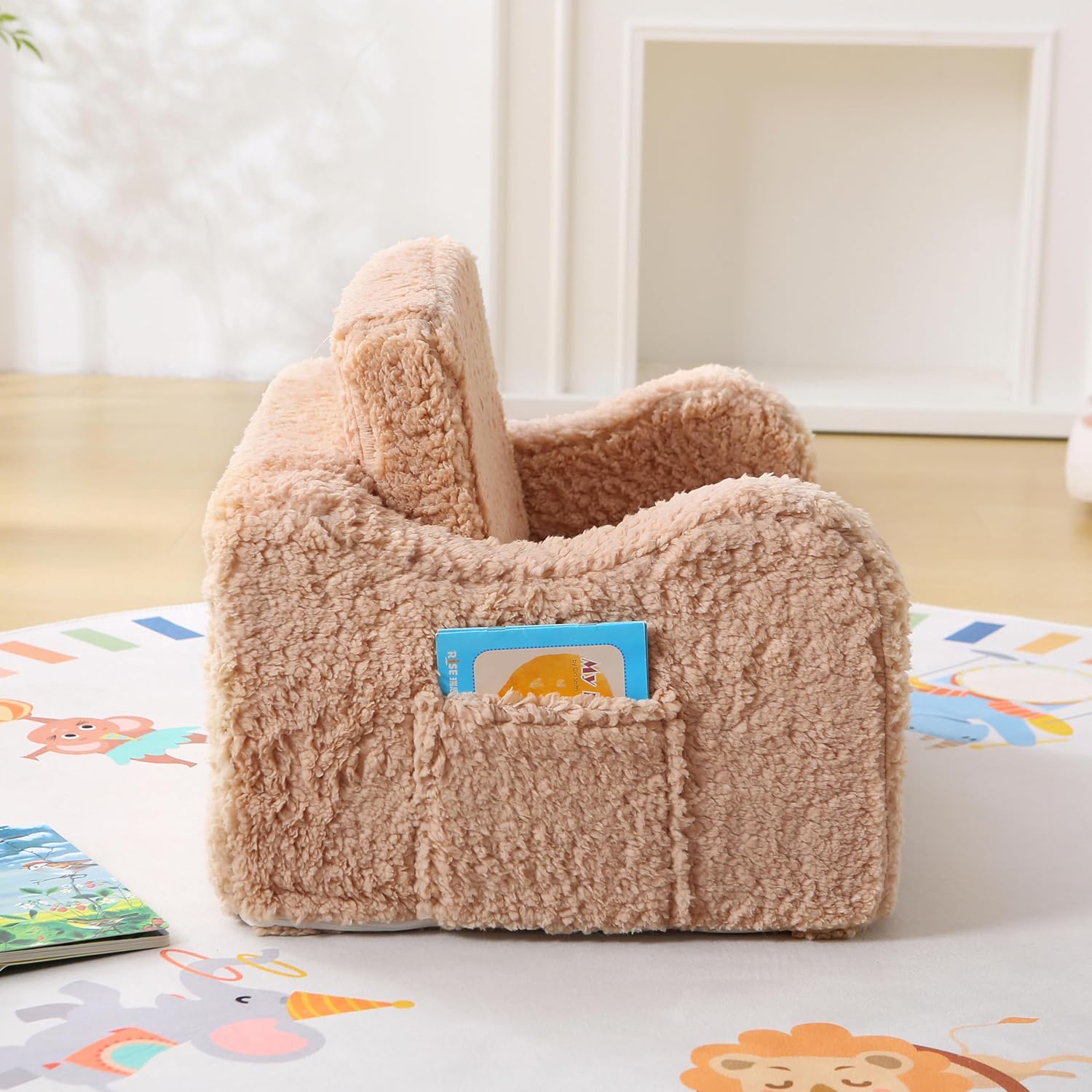 Kids Sofa Chair for Toddlers 1-3 Years, Sherpa Comfy Baby Recliner Chair Floor Seat for Girls Boys, Washable Fold Out Toddler Couch Sofa Chair, Light Brown