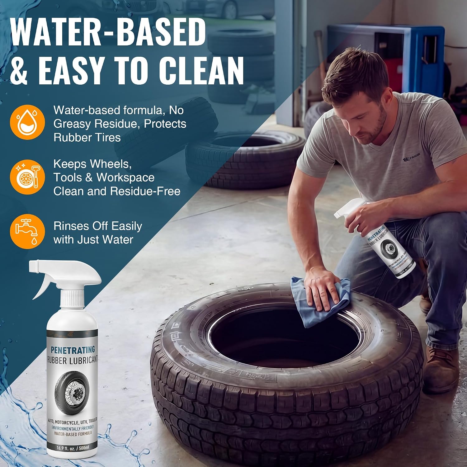 16.9 oz Bottle Tire Mounting Rubber Lubricant, Tire Mounting and Demounting Lubricant for Enhanced Bead Seal & Rust Protection for Car, Truck, Motorcycle, UTV & Trailer, Ready to Use Spray