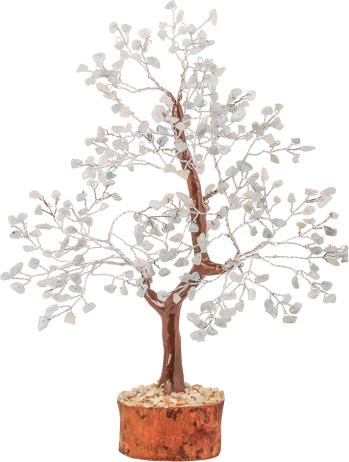 FASHIONZAADI Aquamarine Decorations, Tree of Life Chakra, Feng Shui Decor, Aquamarine Crystal Stone, Meditation Accessories - Spiritual Reiki Gifts, Bonsai Tree for Desk