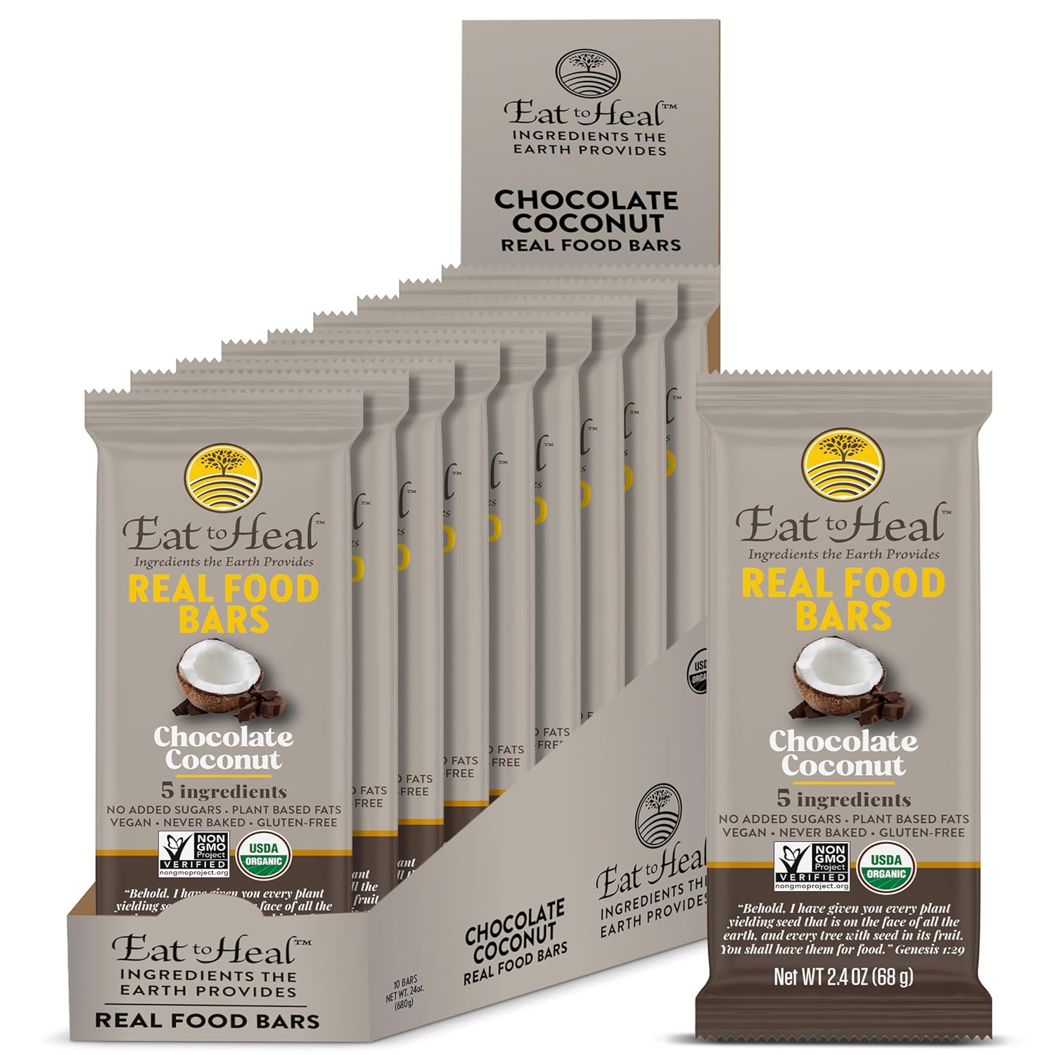 EatToHeal Peanut Butter Real Food Bar - Organic Vegan Healthy High Protein Bars - Low Sugar Meal Replacement, Non GMO, Never Baked, Plant Based, Gluten Free - Crafted to Enjoy, Not Sit on Shelves