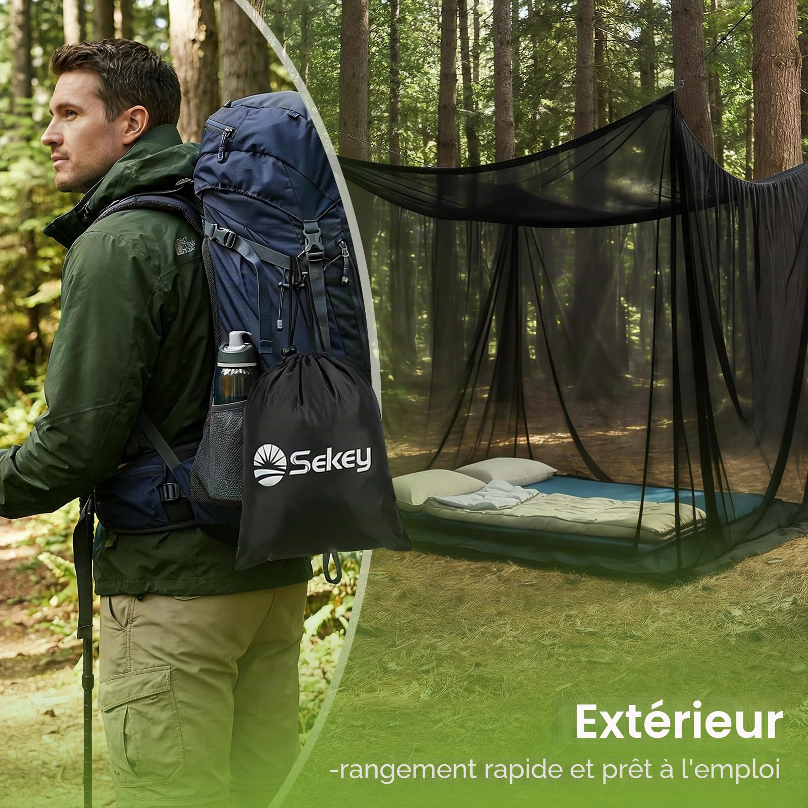 Sekey XXL Moustiquaire de Voyage, Moustiquaire pour Lit Double 300 x 300 x 250 cm, Tente de Camping Fermée, Protection Contre Les Insectes pour Une Utilisation en Extérieur, Terrasse, Noir