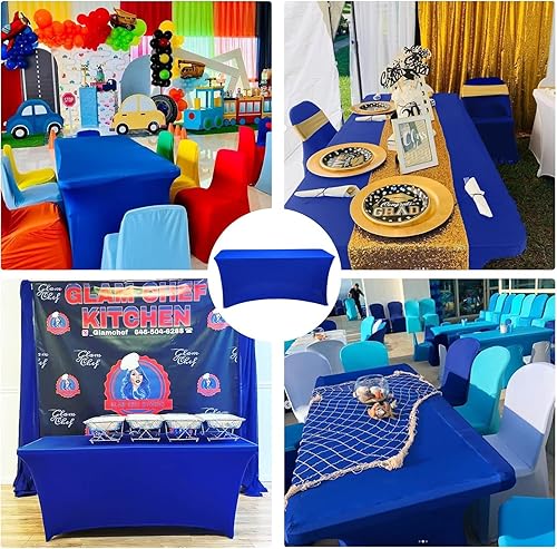 Miniatura 121 de Paquete de 3 manteles de elastano de 6 pies, lavables, resistentes a las arrugas, elásticos para mesas plegables, bodas, fiestas, cumpleaños