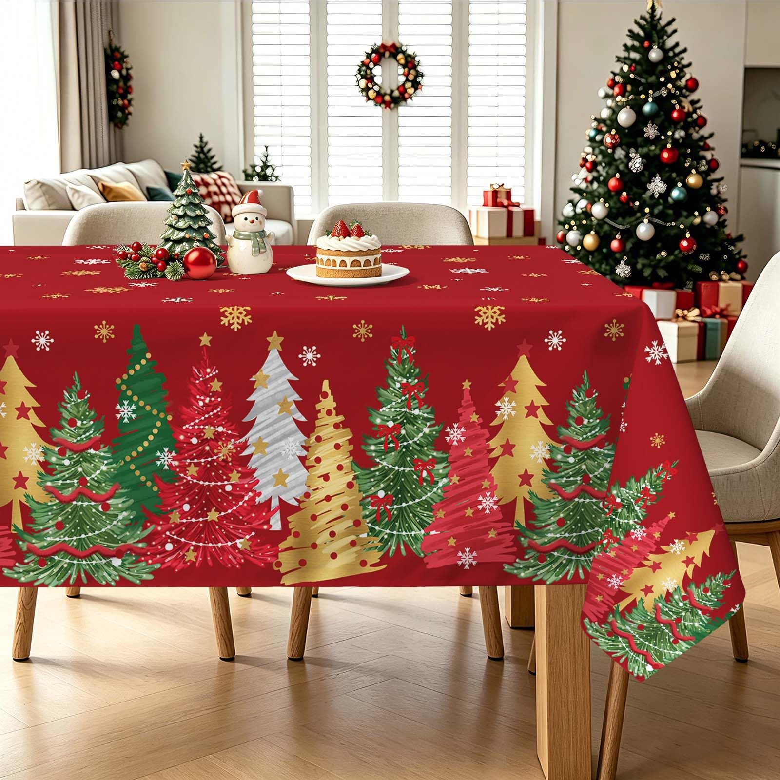 hometrixx Christmas Tree Snowflake Rectangle Table Cloth Red 152x213cm
