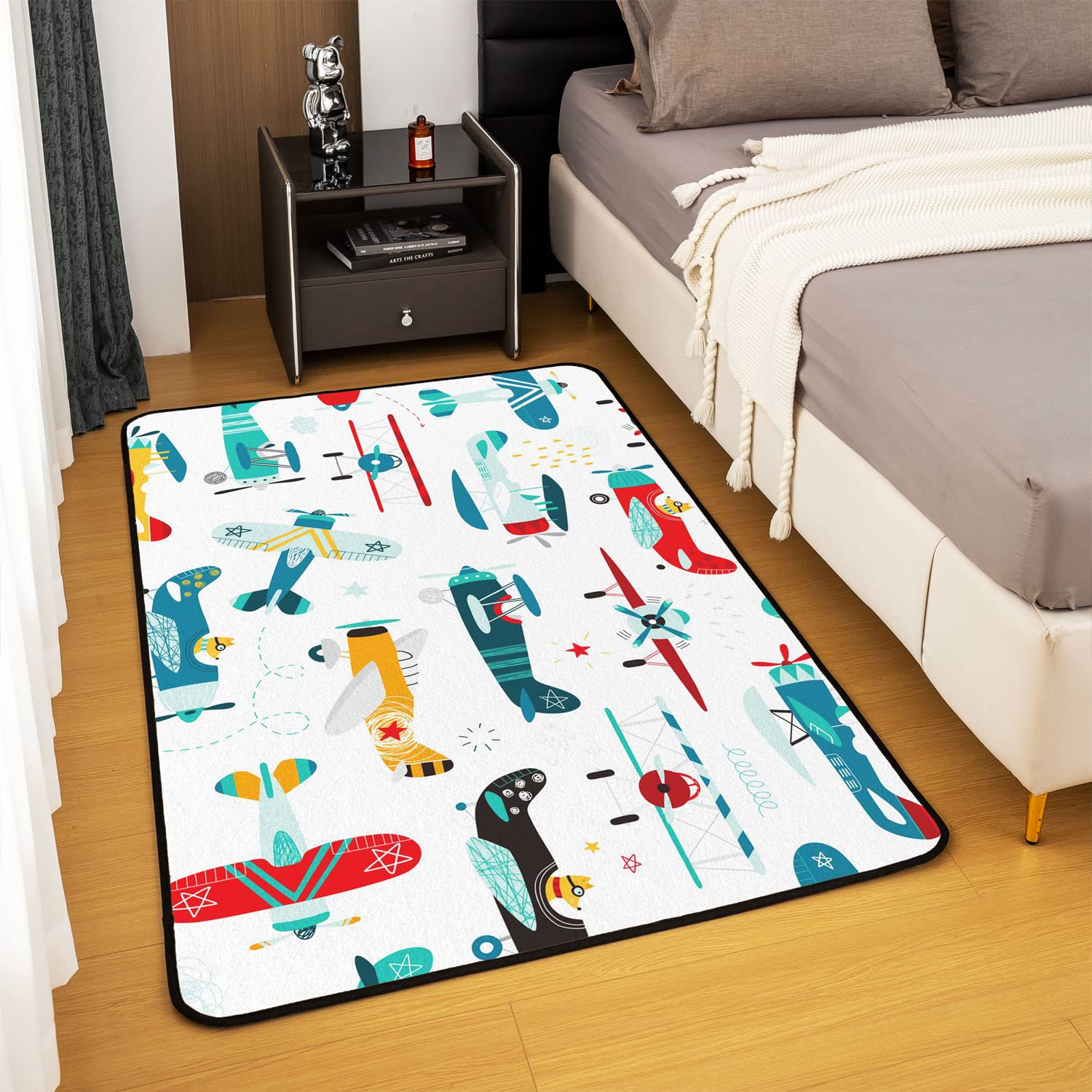 Homemissing Airplane Area Rug 100x150cm Cartoon Airplane Pattern Living Room Rugs For Bedroom Home Decor Construction Vehicles Carpet Ultra Soft Non-Slip Indoor Floor Mat - Image 4