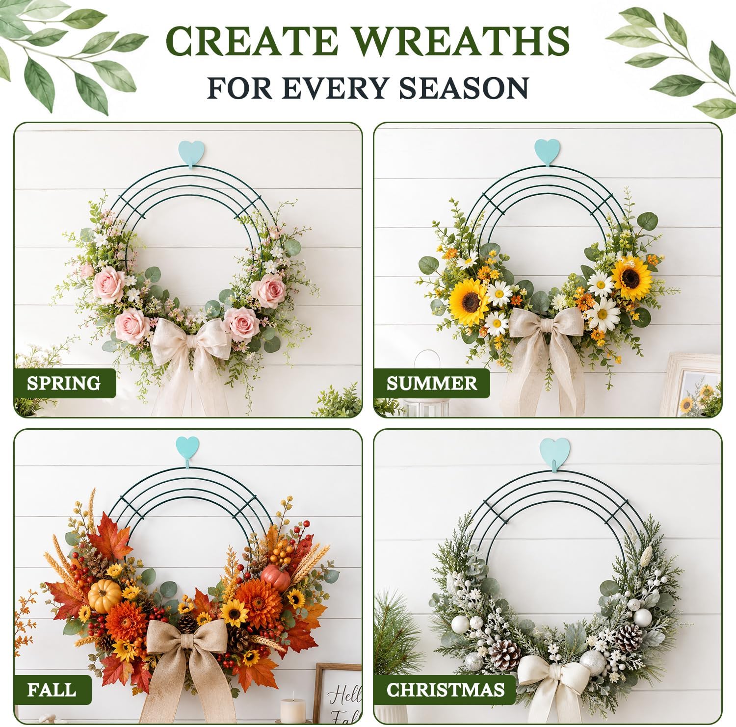6 Pack Metal Wreath Frame - 18 Inch Wreath Form with 6 Pcs Adhesive Hooks and 38 Yard 22 Gauge Paddle Wire