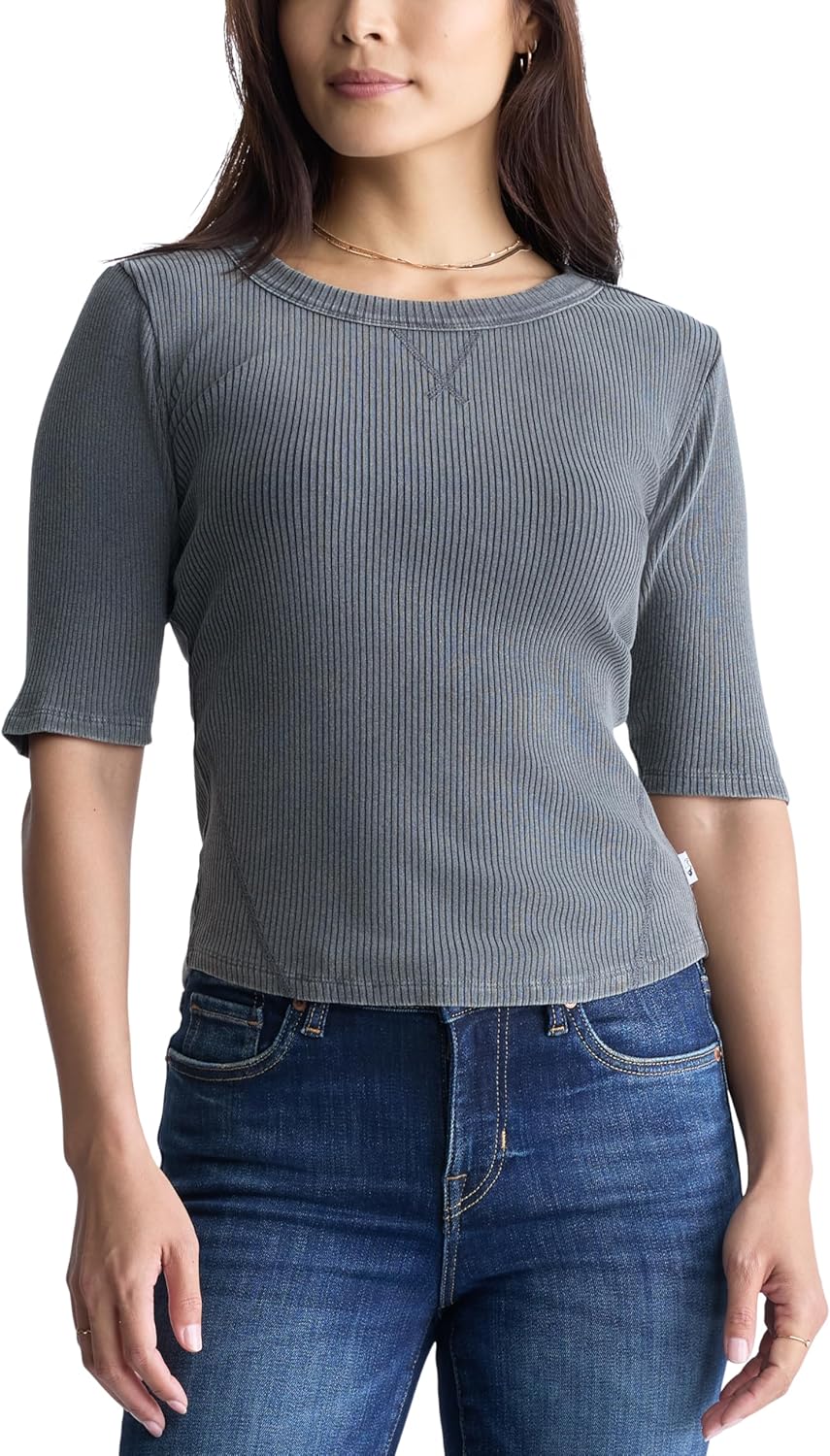 Buffalo David Bitton Womens Tabbey Crew Neck Elbow Sleeve Top