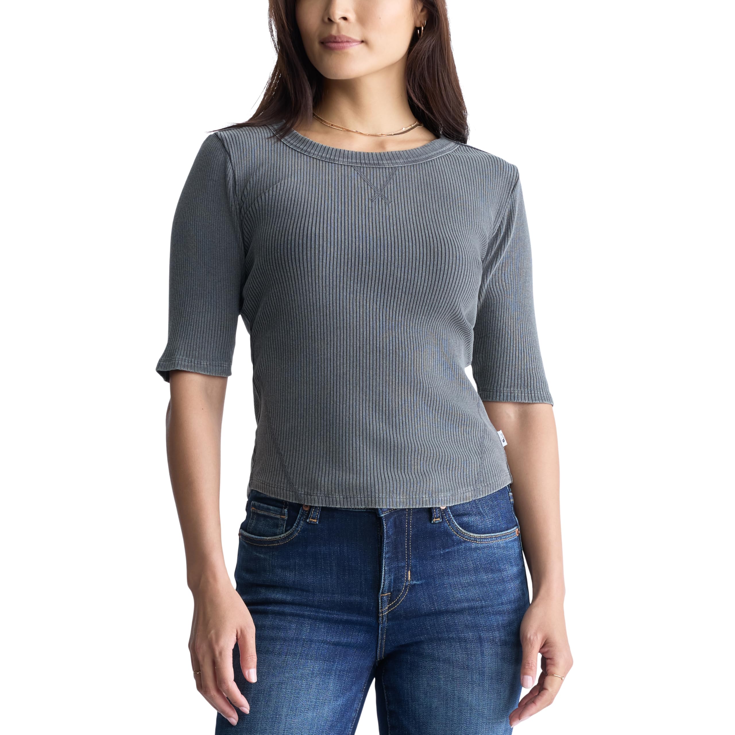 Buffalo David Bitton Women's Tabbey Crew Neck Elbow Sleeve Top