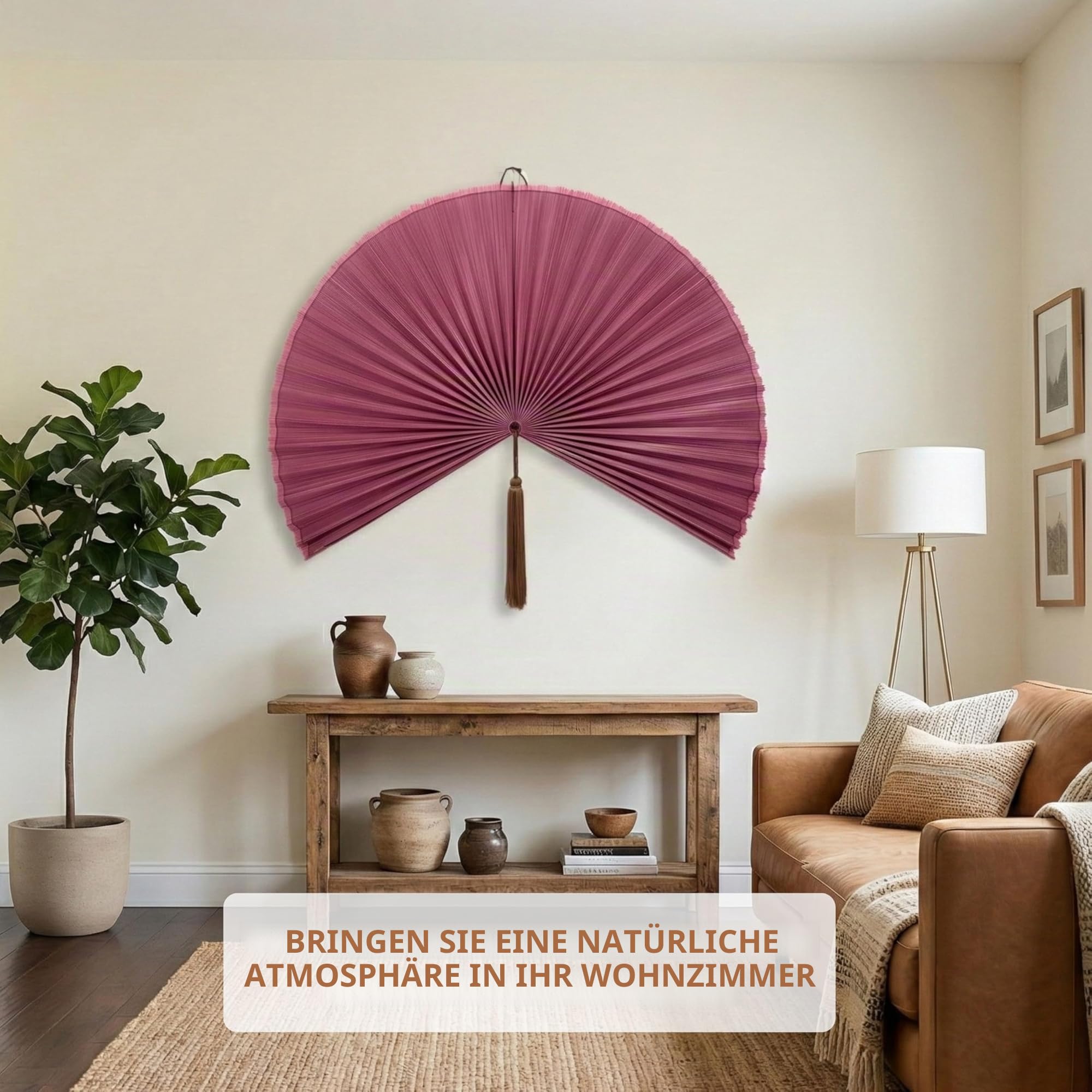 Handgefertigter großer Bambus-Wandventilator, beige dekorativer Ventilator zum Aufhängen an der Wand, Kopfteil oder Wohnzimmerdekor - gewebte Bambuskunst, Boho- & asiatisch inspirierte Heimdekoration