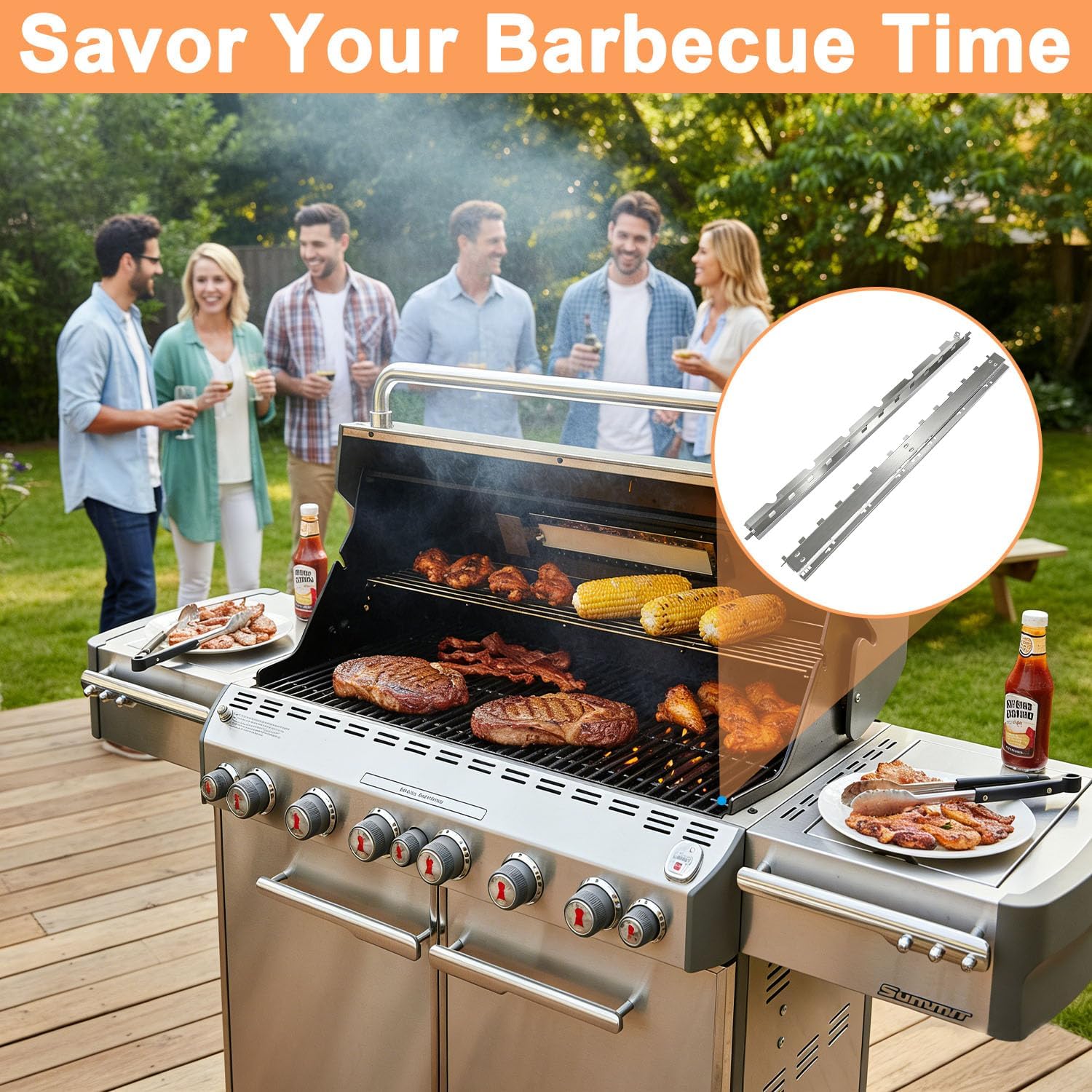 64849 Burner Support Brackets Replacement Parts for Weber Summit S/E-670 S/E-650 S/E-620 Gas Weber Summit Grill Parts, Flavorizer Bars Brackets for Weber Summit 600 Series Grill Center Accessories