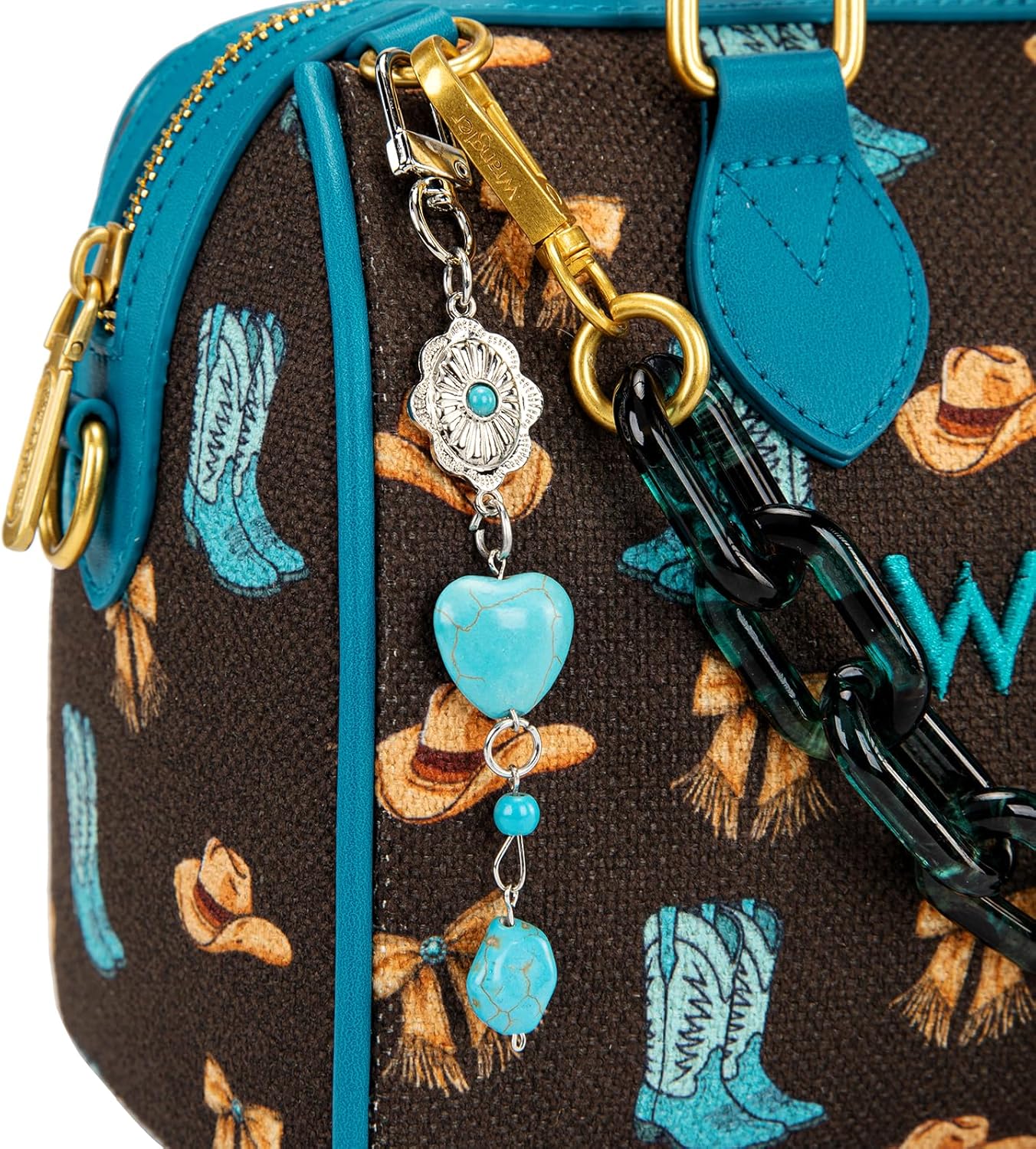 Wrangler Rodeo Icons Top Handle Handbag Western Satchel Barrel Bag with Chain Strap