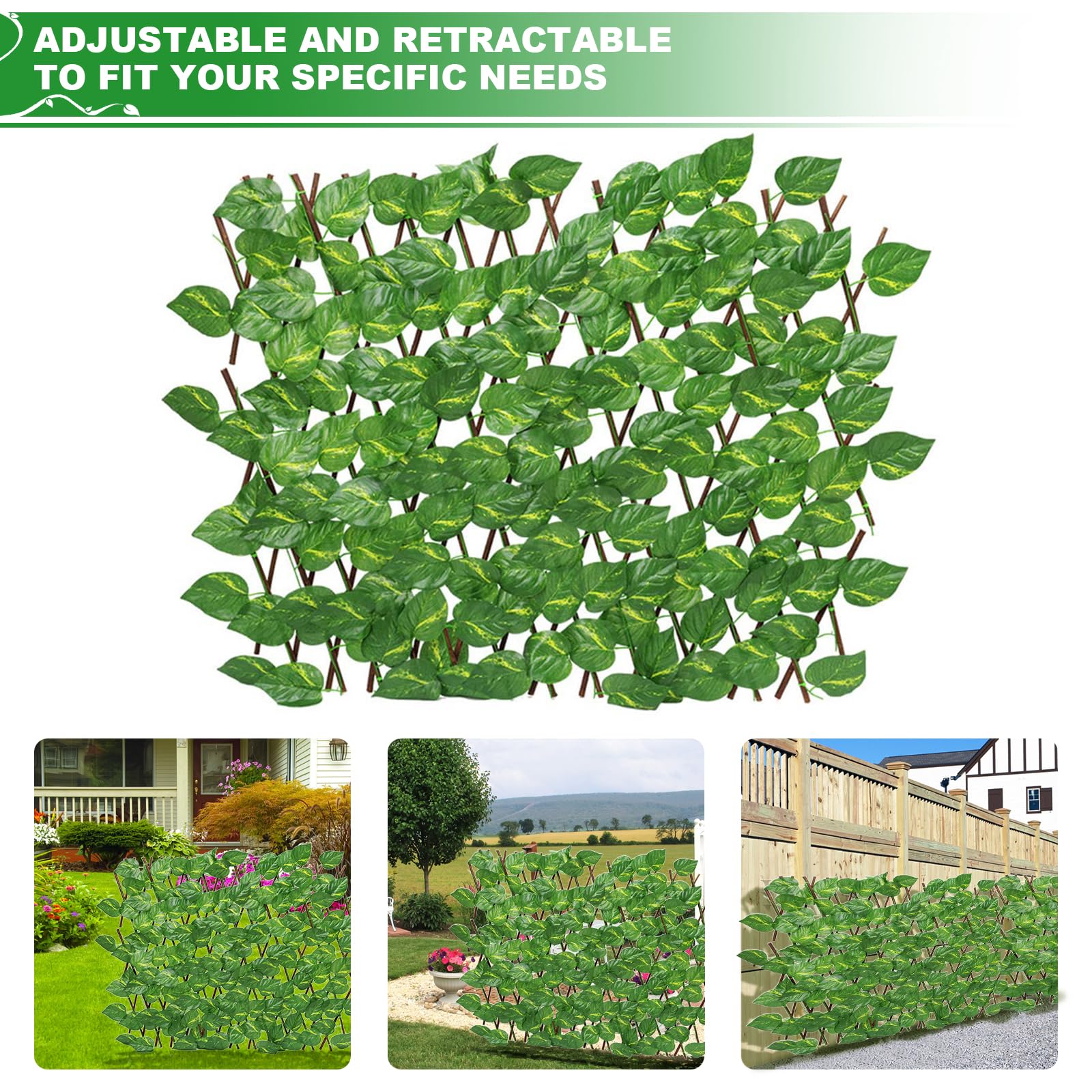 REOVE Artificial Leaf Screening, Adjustable Retractable Fence, Green Leaf, Large Leaf - Image 2