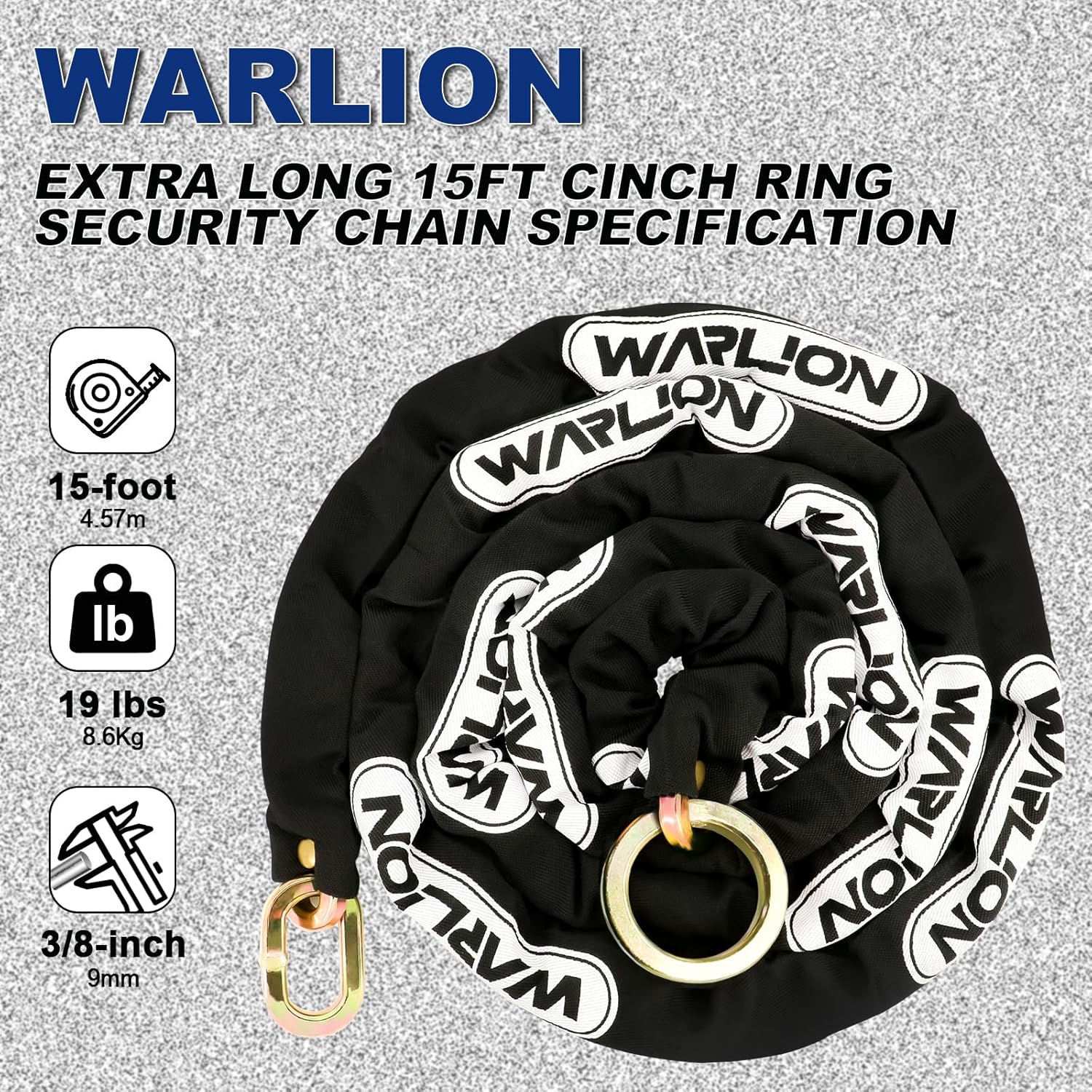 Heavy Duty Security Chain, 10ft x 3/8in Thick, Anti-Theft Cut-Proof Motorcycle Chain with Cinch Ring - Secure Generators, Ebikes, 2-Wheeled Vehicles Heavy Duty Security Chain, 10ft x 3/8in Thick, Anti-Theft Cut-Proof Motorcycle Chain with Cinch Ring - Secure Generators, Ebikes, 2-Wheeled Vehicles