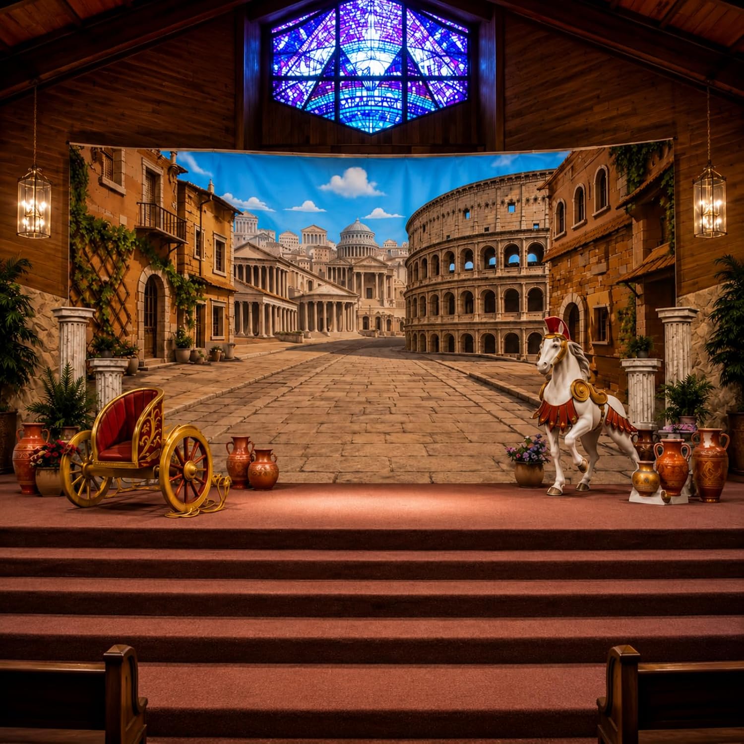 Frienda 18 x 6 ft Rome Street Theme Backdrop for Vbs Vacation Bible School 2026 Extra Large Ancient Rome Background Streets Marketplaces Fabric Backdrop Decor for Wall Home Photo Studio Props