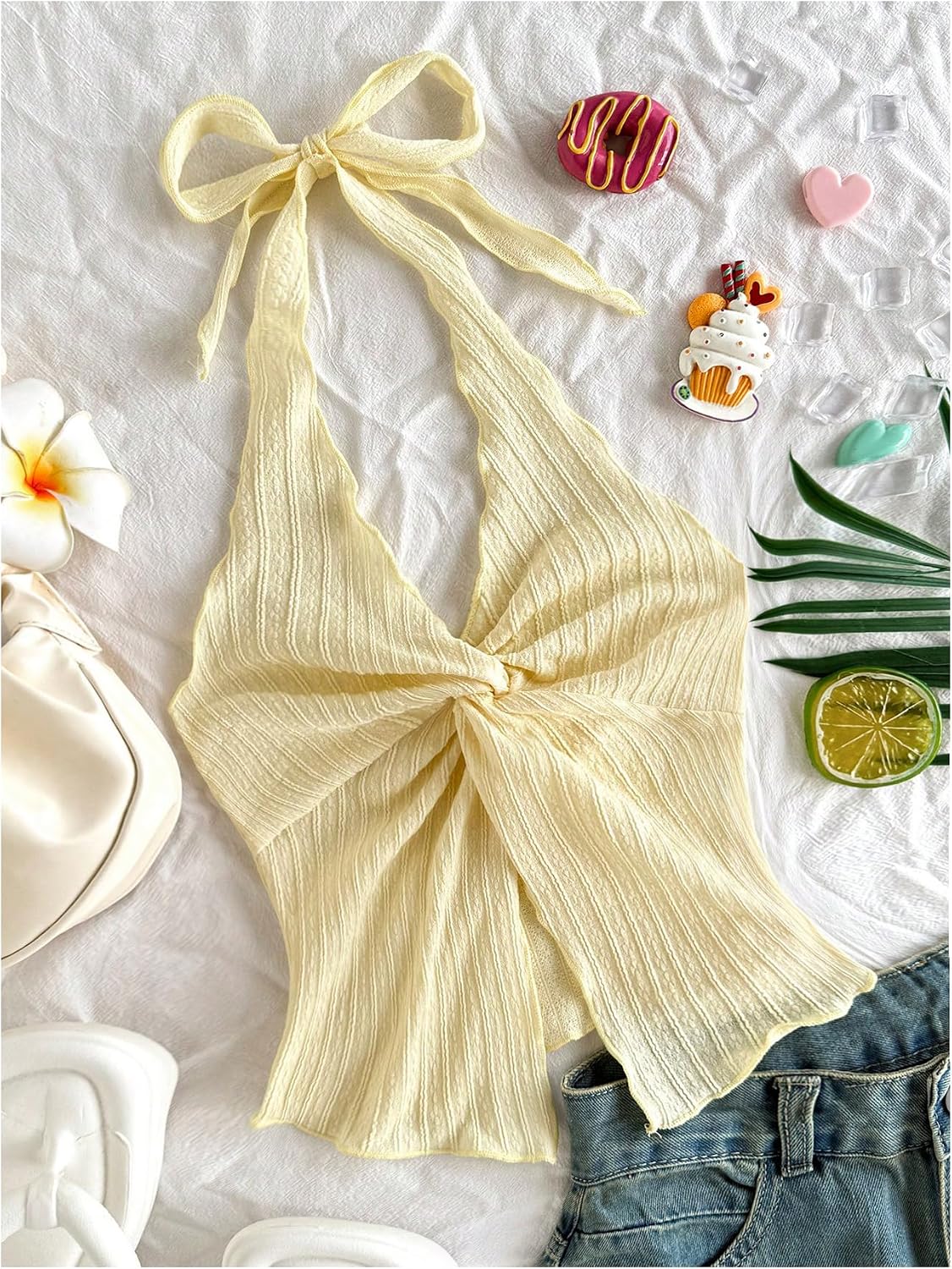 Milumia Girl's Ruched Halter Top Twist Front Sleeveless Slit Hem Summer Tank Tops