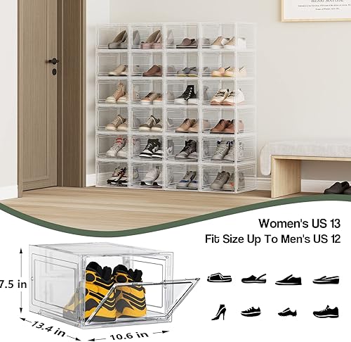 Miniatura 2 de Paquete de 8 cajas apilables para zapatos, organizador de zapatos de plástico transparente mejorado con puerta magnética y asa para zapatos de